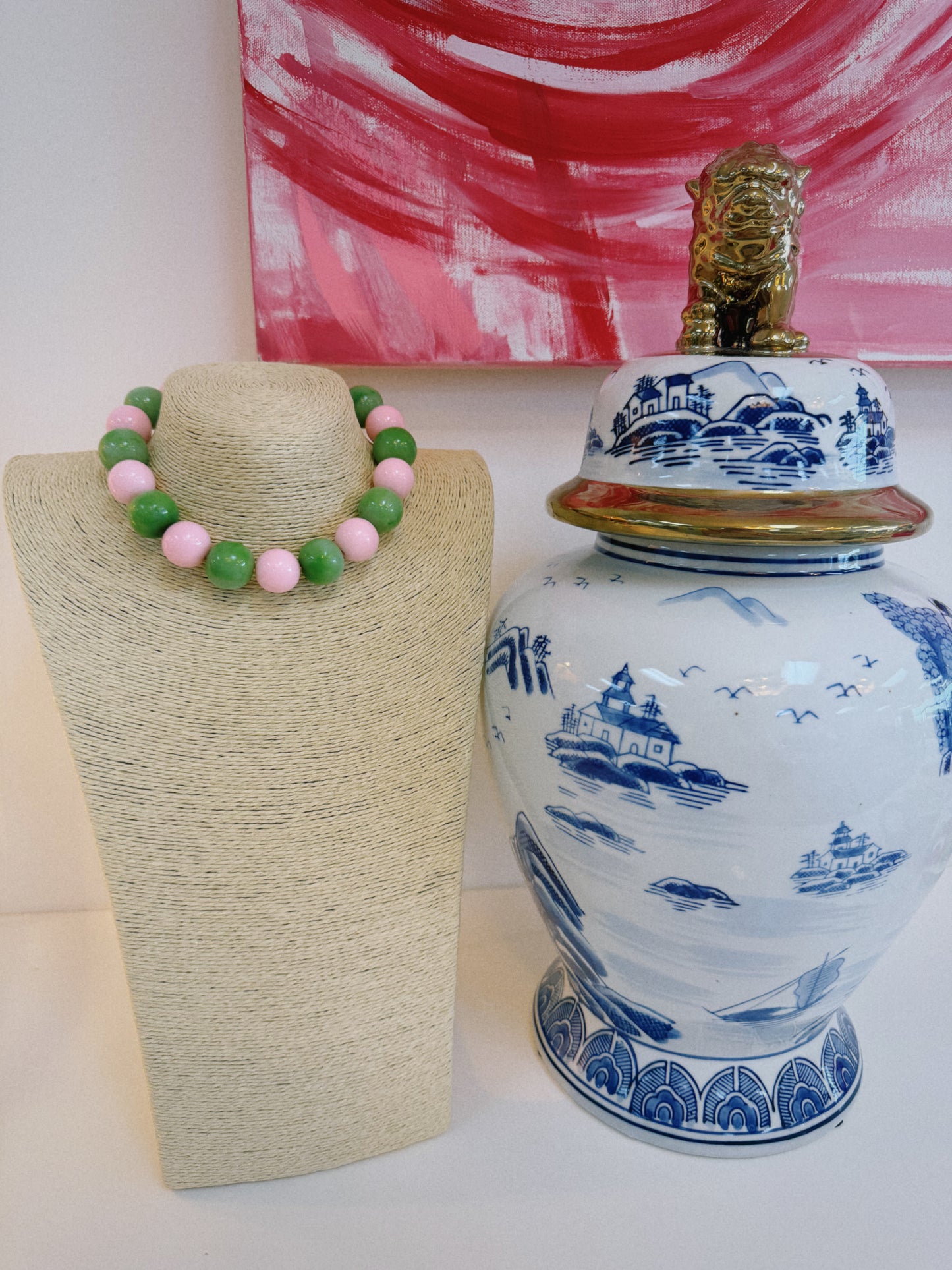 The Happy Beaded Necklace - Light Pink & Green
