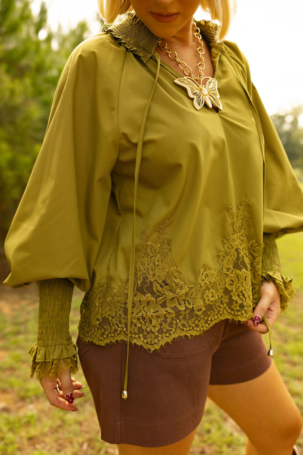 Lovely in Lace Blouse - Olive