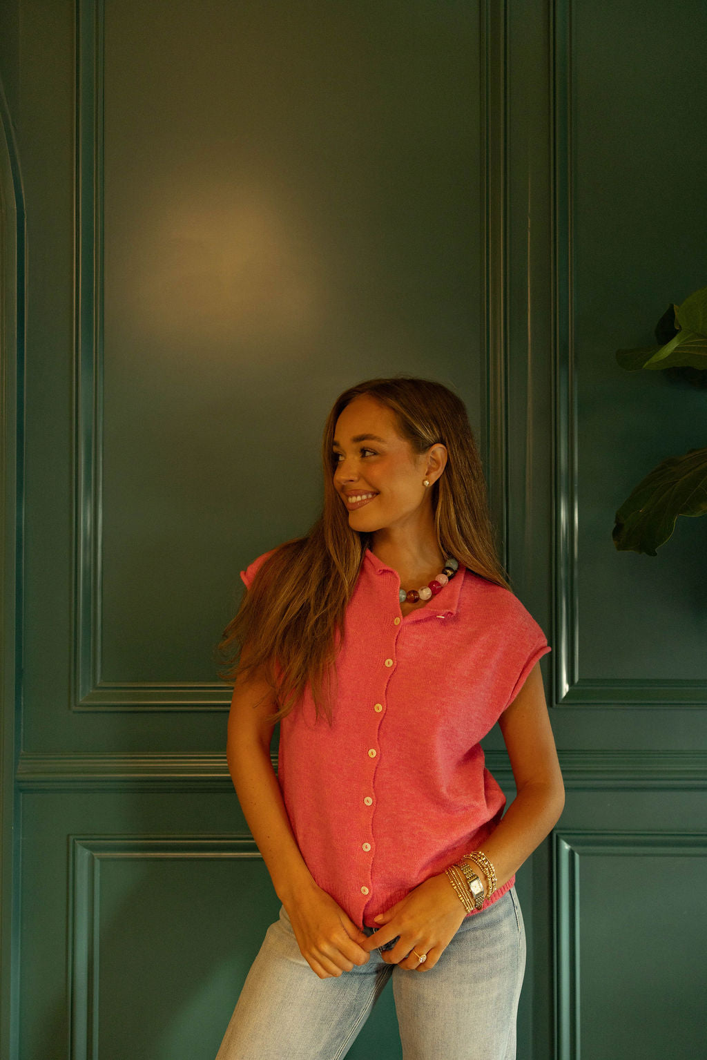 The Pink Social Button Up Sweater