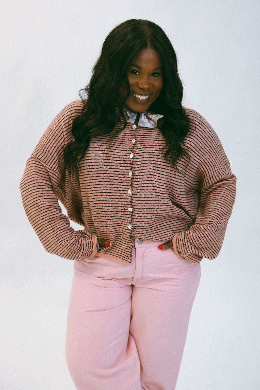 The Piper Cardigan - Rose Pin Striped