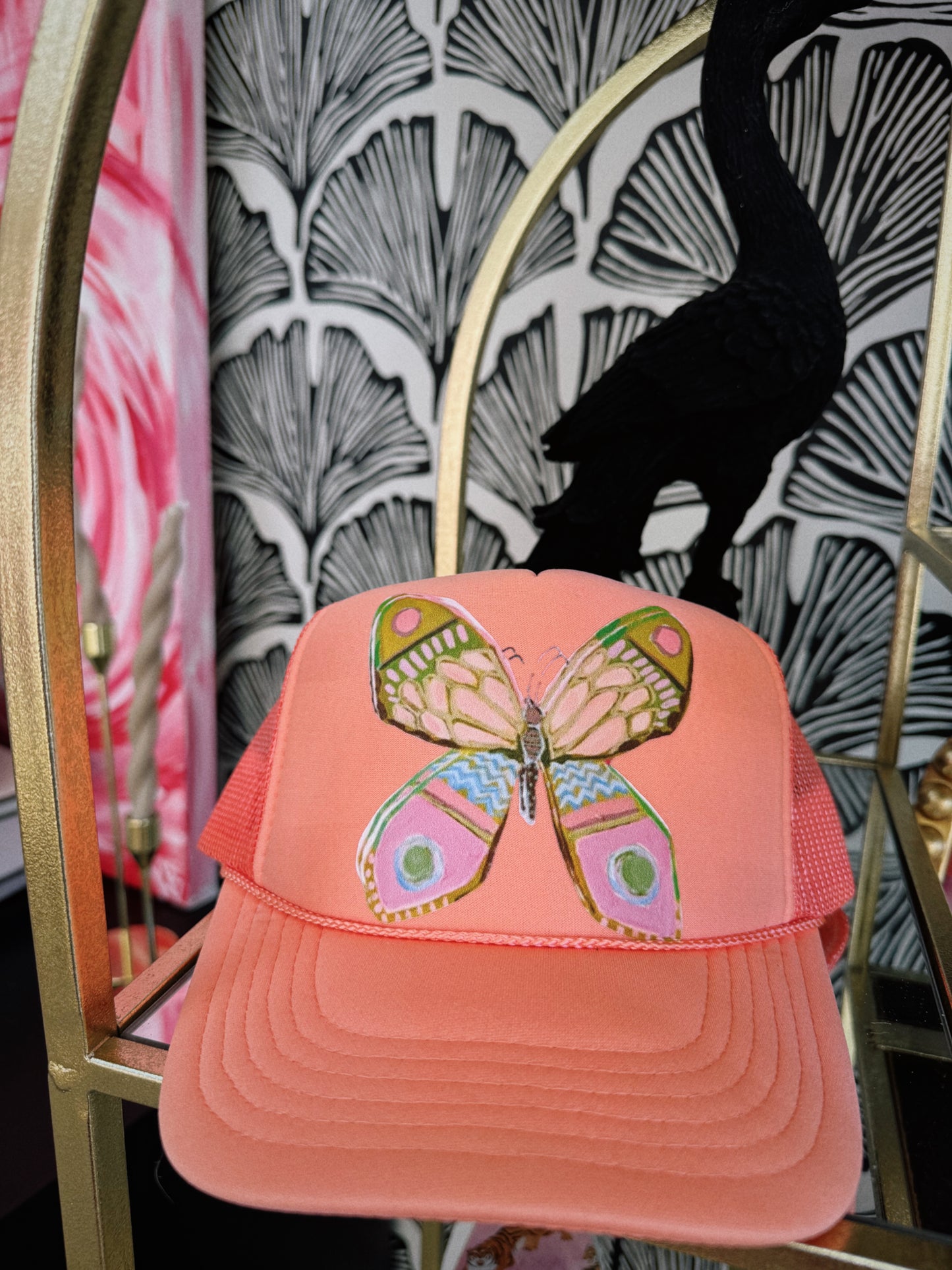 Butterfly Trucker Hat - Coral