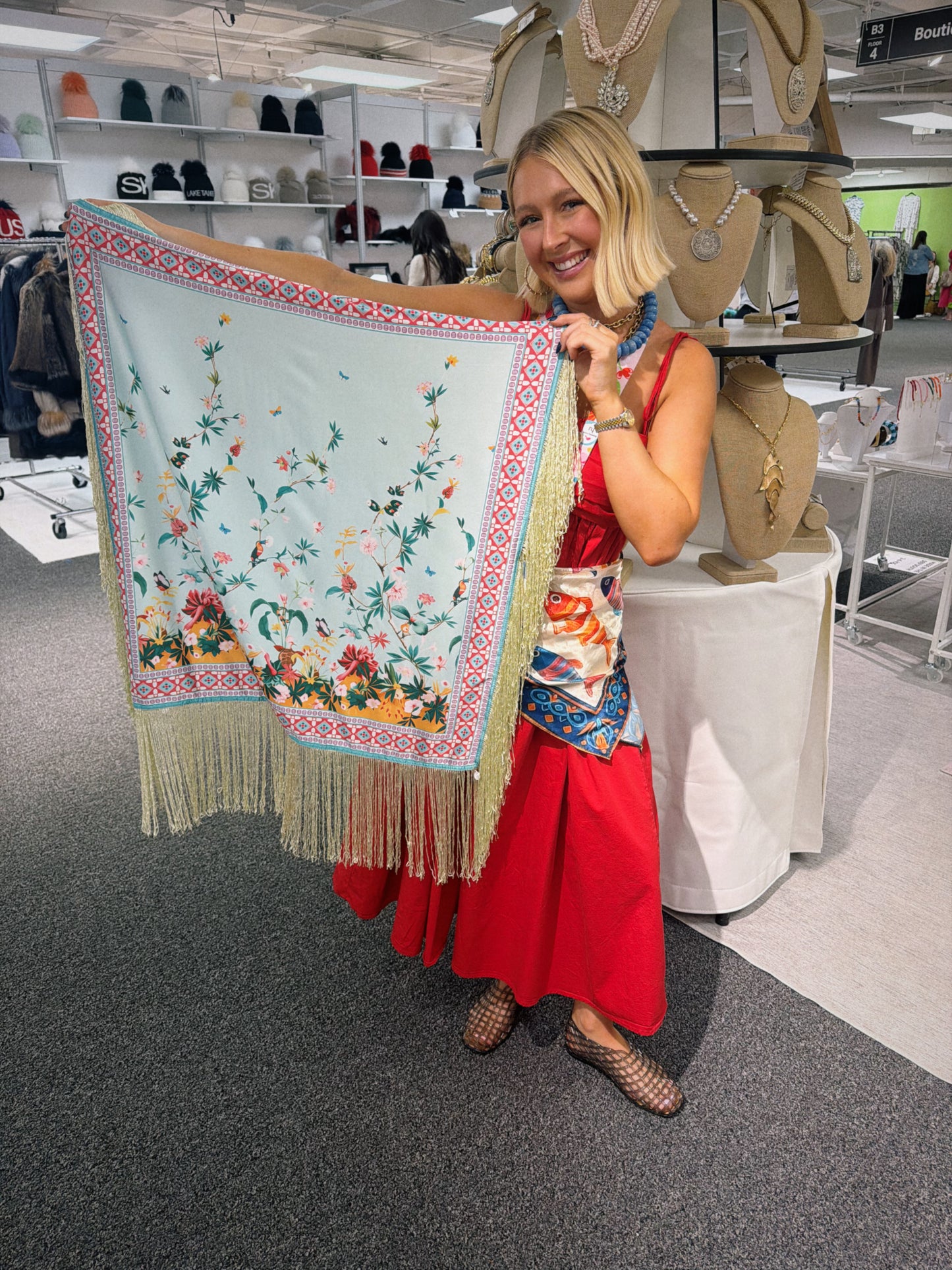 Porcelain Garden Fringe Scarf