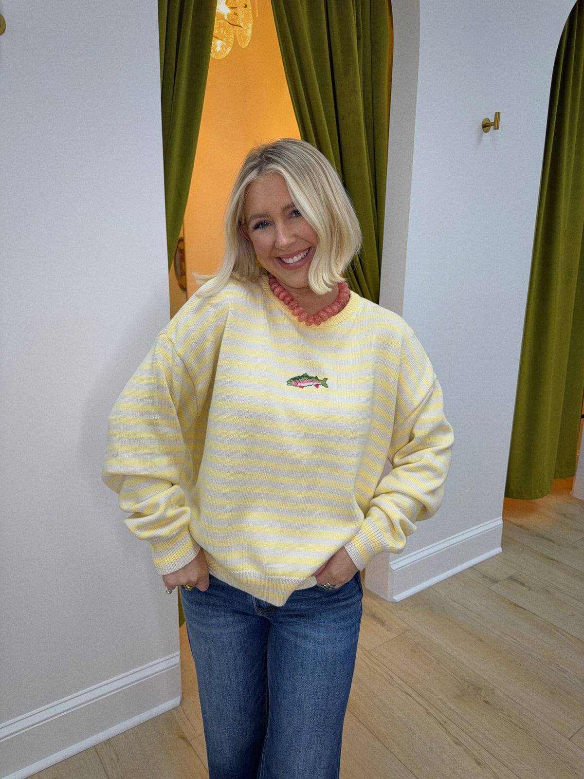 Off The Hook Fish Sweater - Yellow