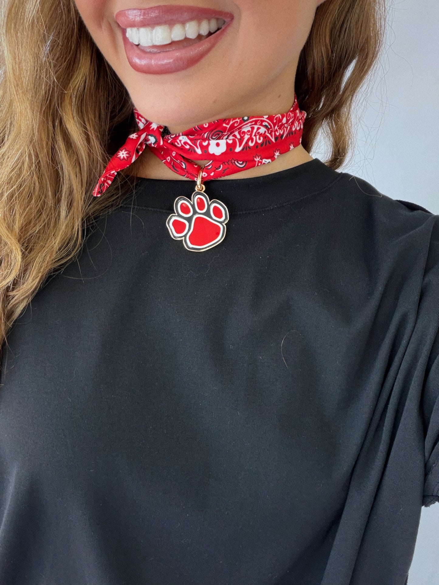 Red & Black Dog Paw Scarf Necklace