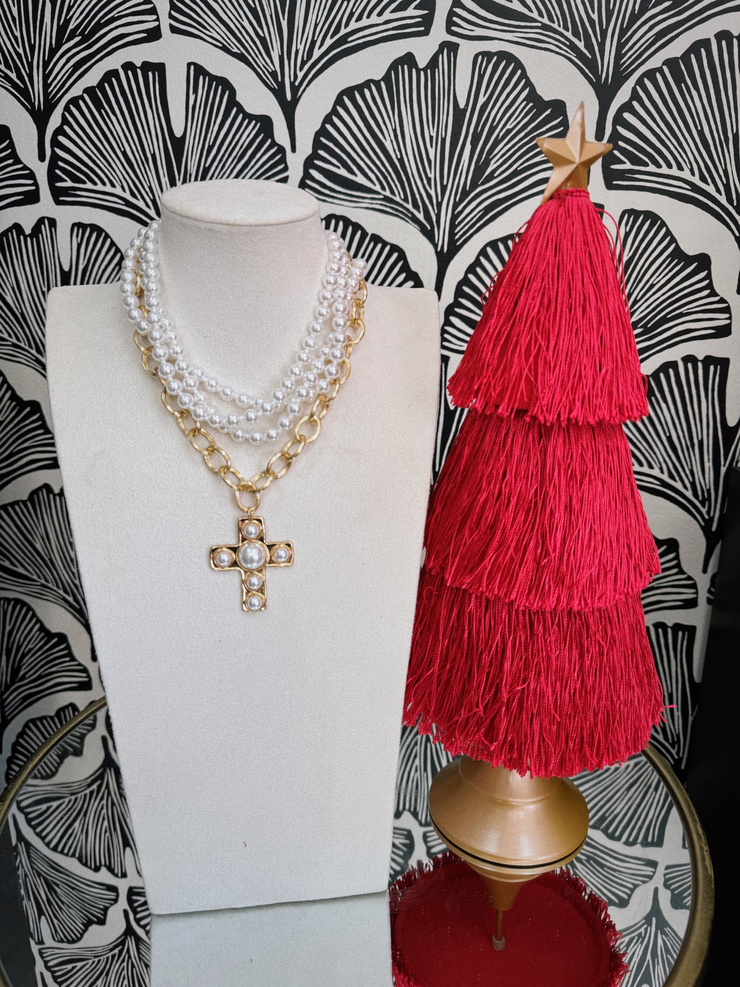 Sugar Pearl Cross Necklace