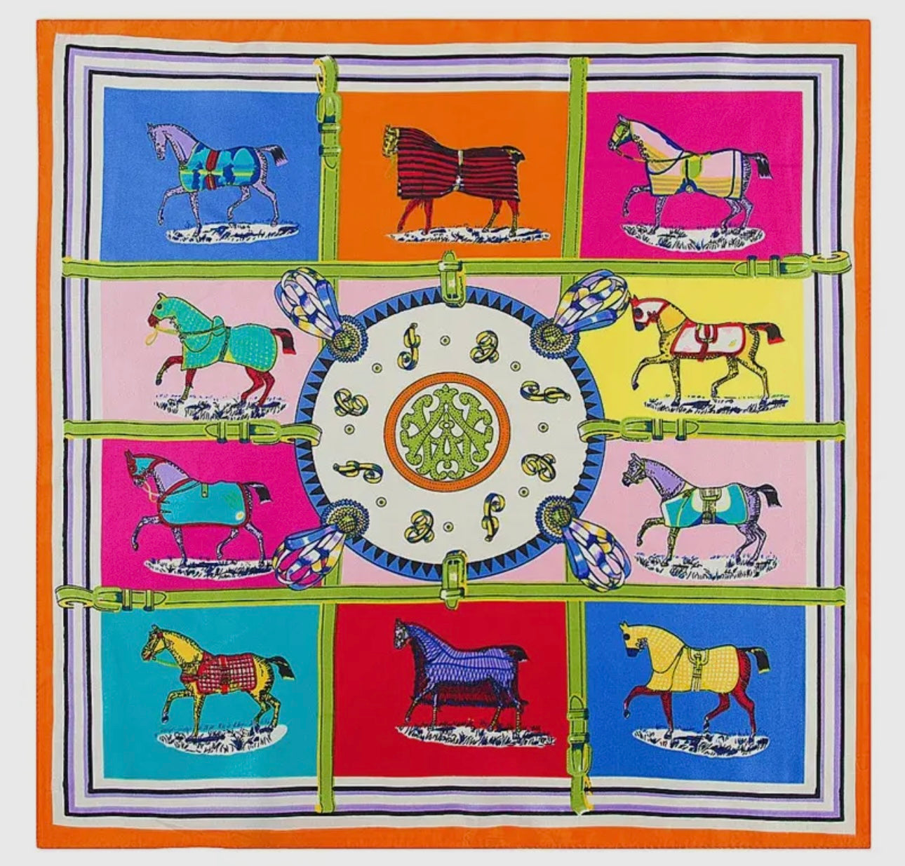 Horse Silk Twill Scarf - Orange