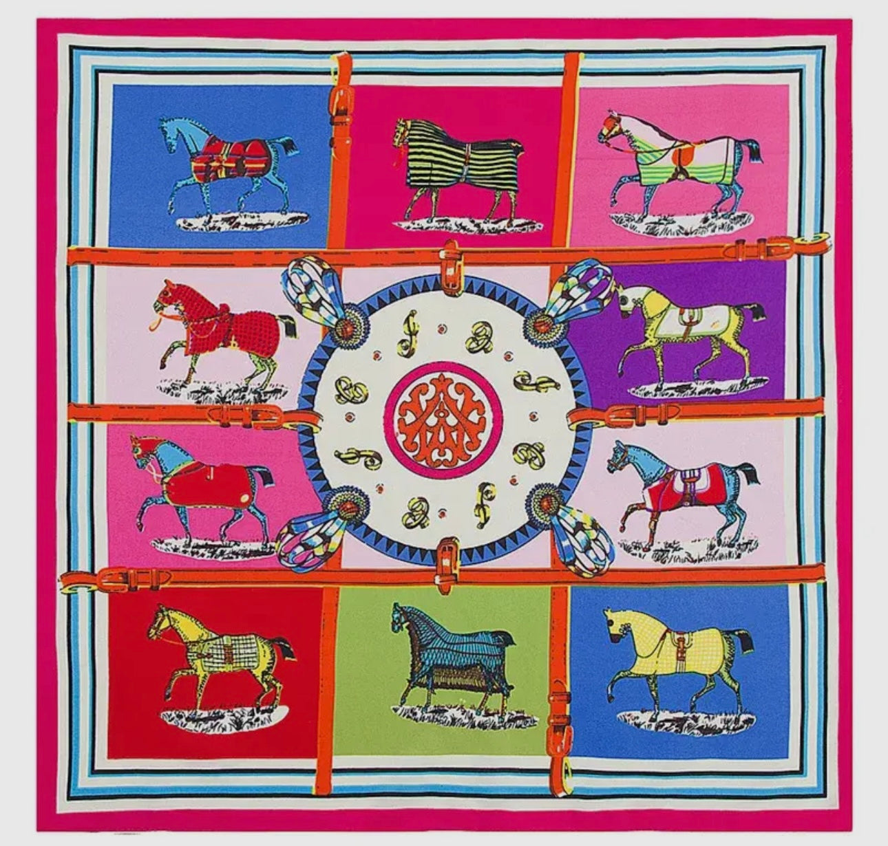 Horse Silk Twill Scarf - Pink