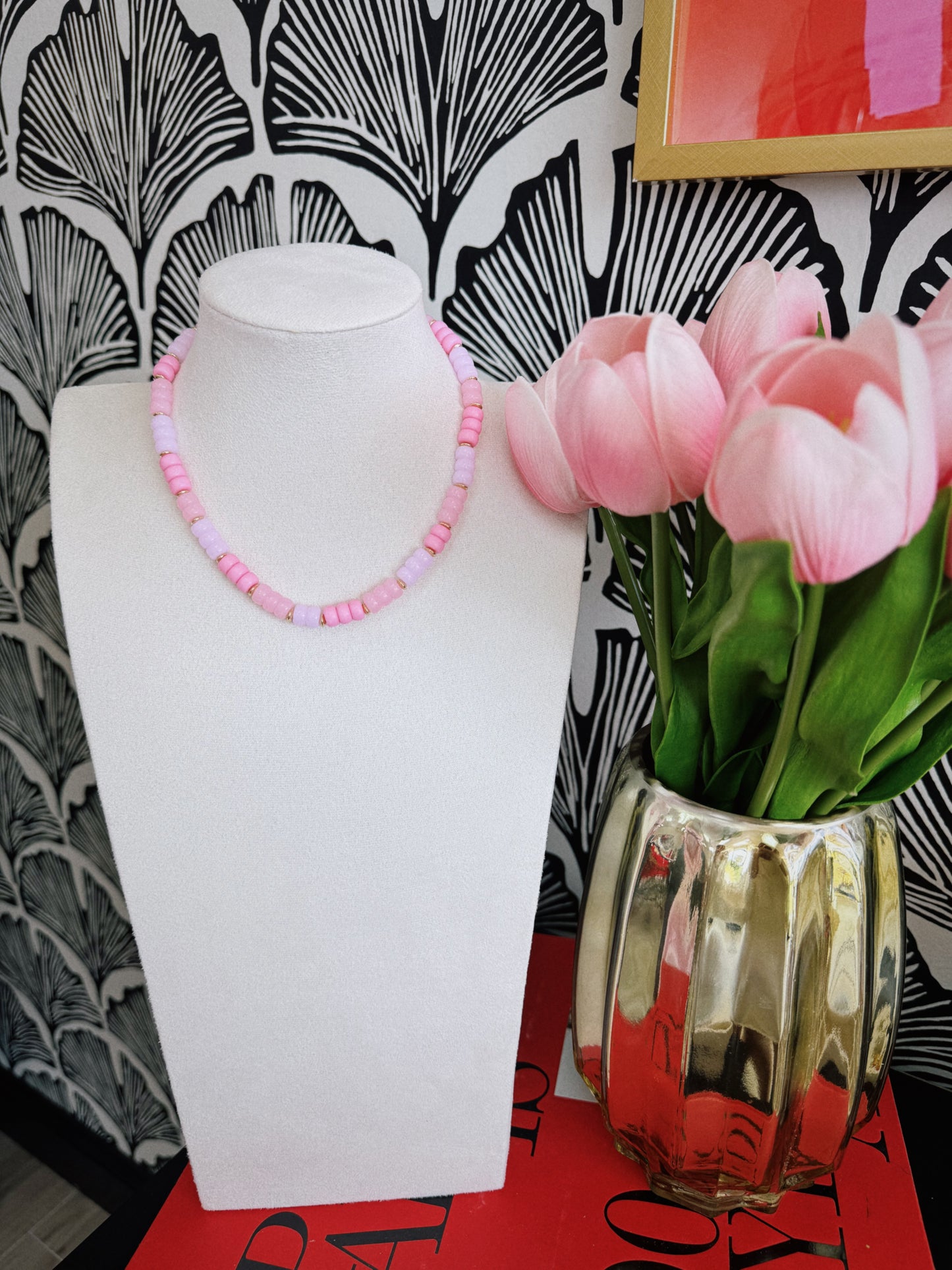 Beaded Girl Necklace - Pink
