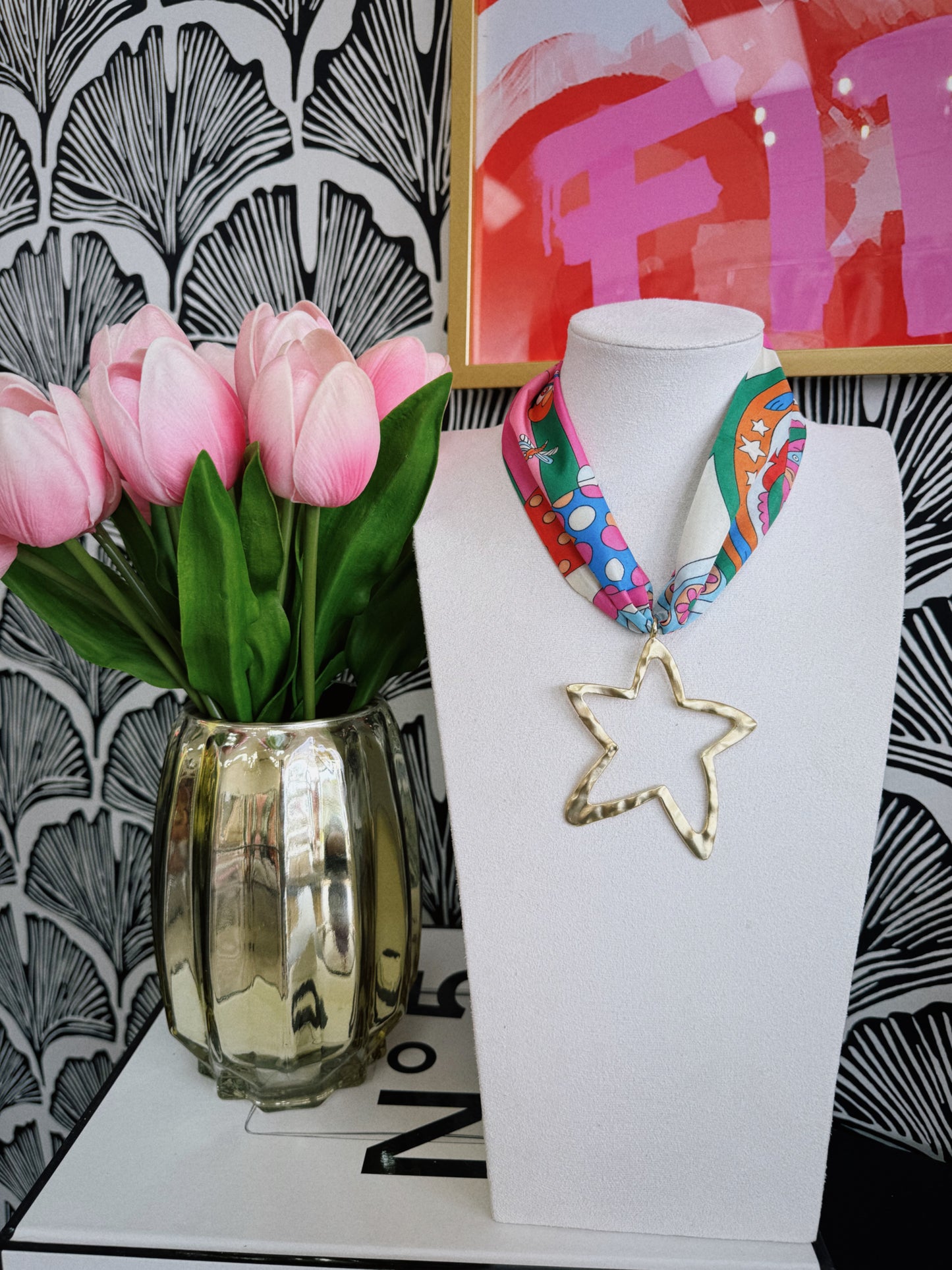 Make A Move Scarf Necklace - Colorful Geometric Pattern