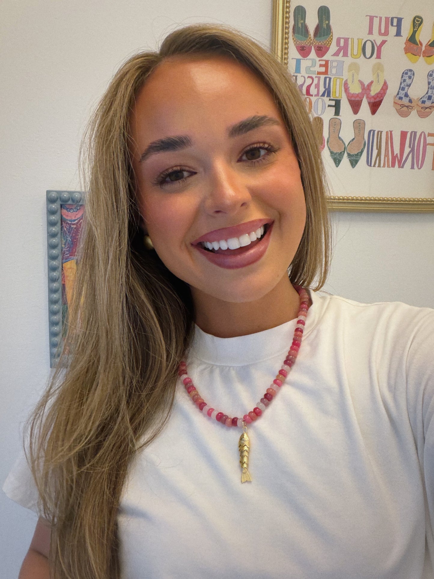 Pink Beaded Fish Necklace