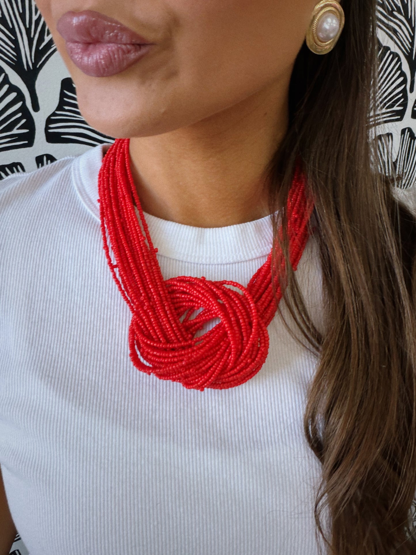 Sail Away Beaded Necklace - Red