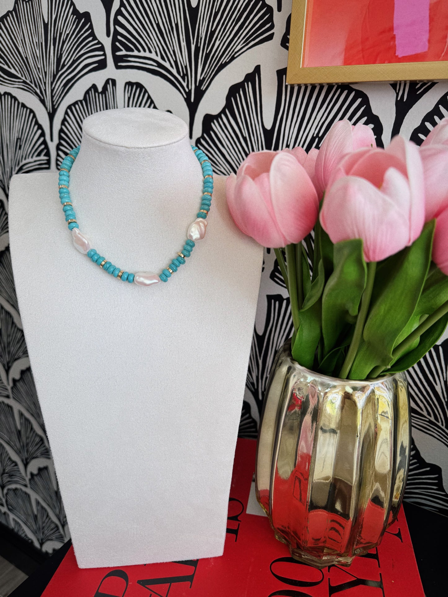 Chunky Pearl & Stone Heishi Necklace