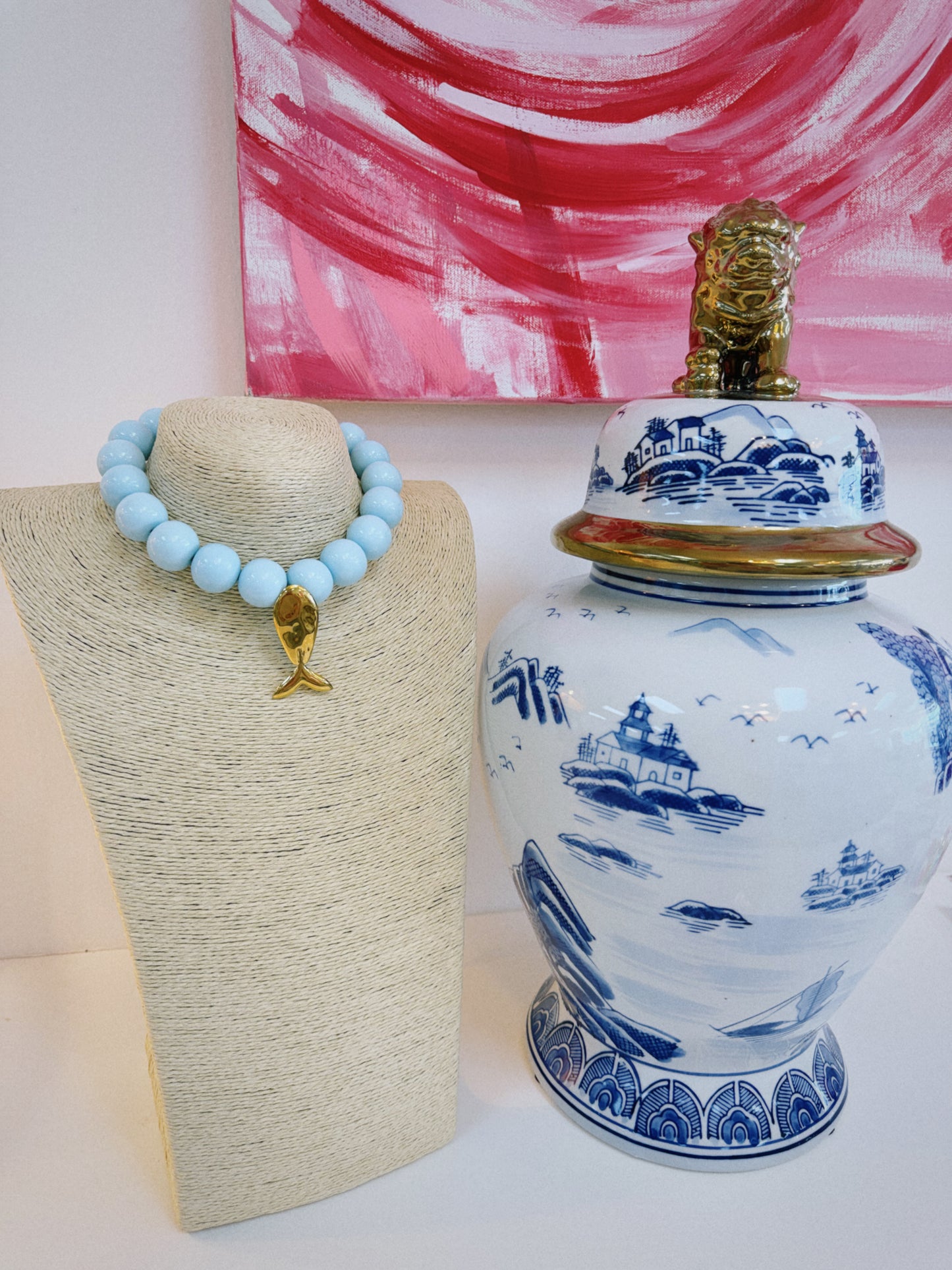 Lucky Catch Beaded Necklace - Light Blue