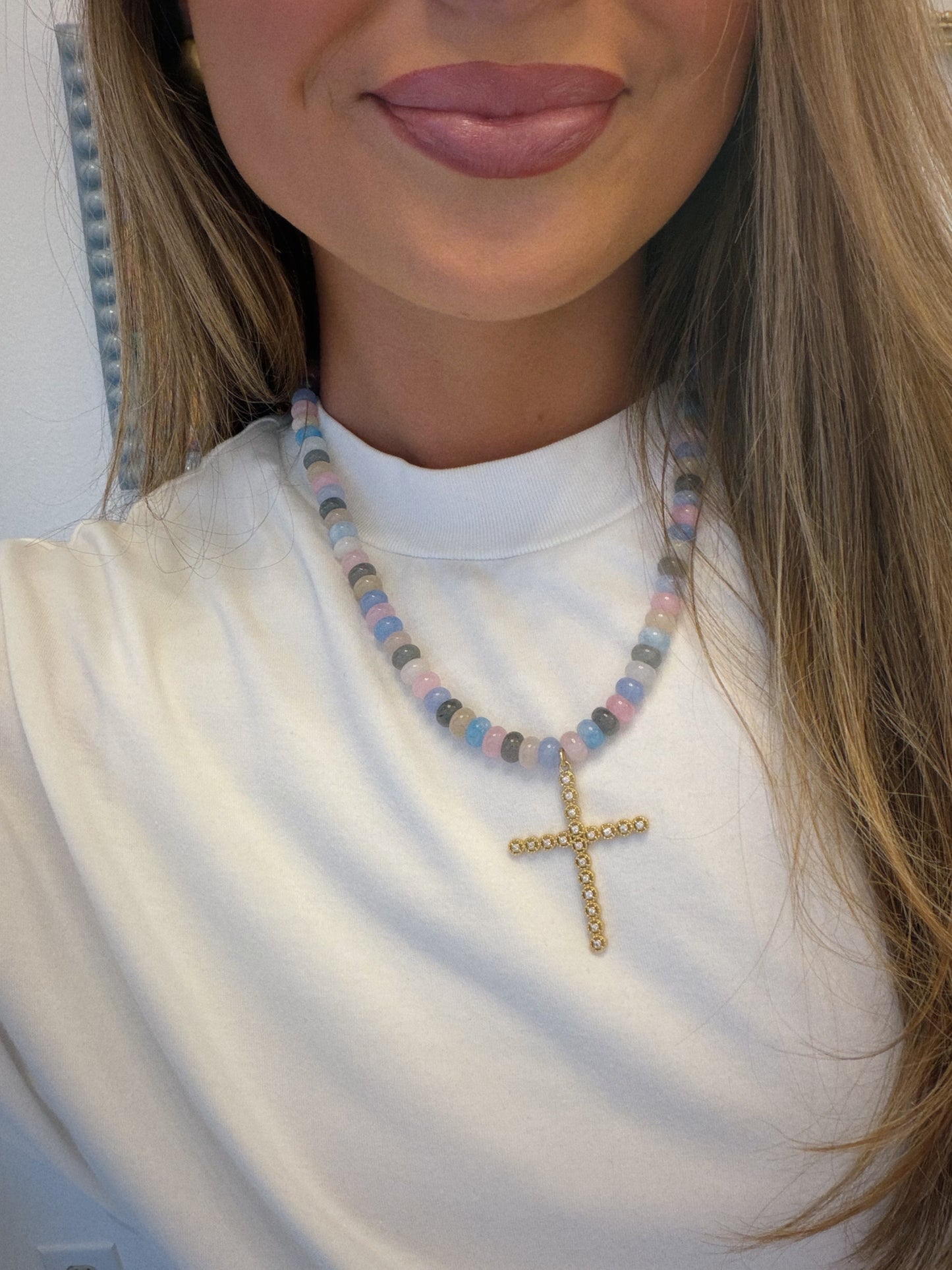 Diamond Cross Beaded Necklace