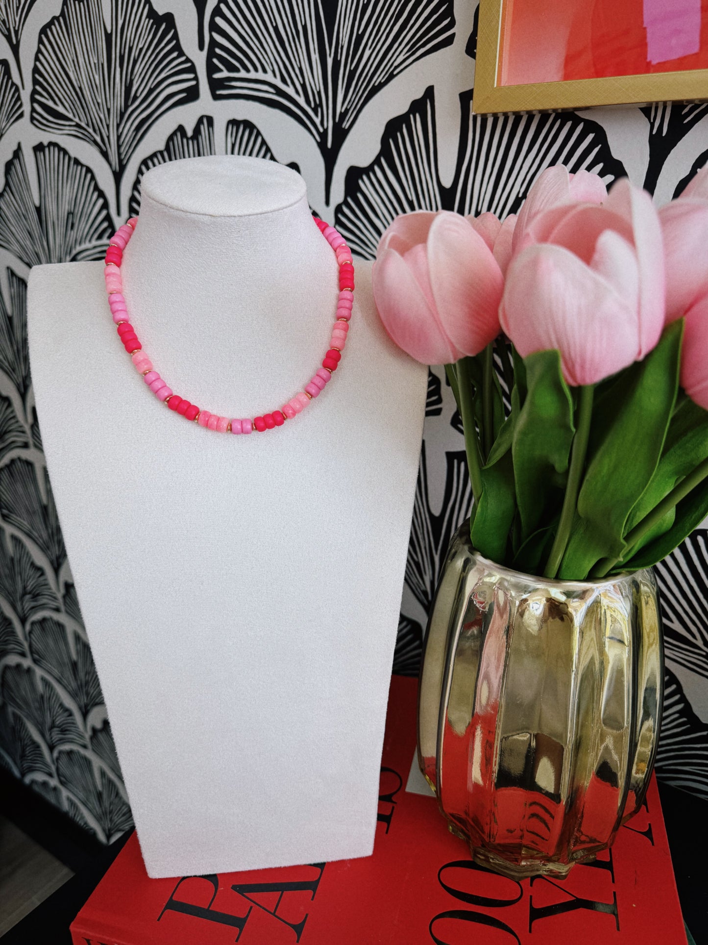 Beaded Girl Necklace - Hot Pink
