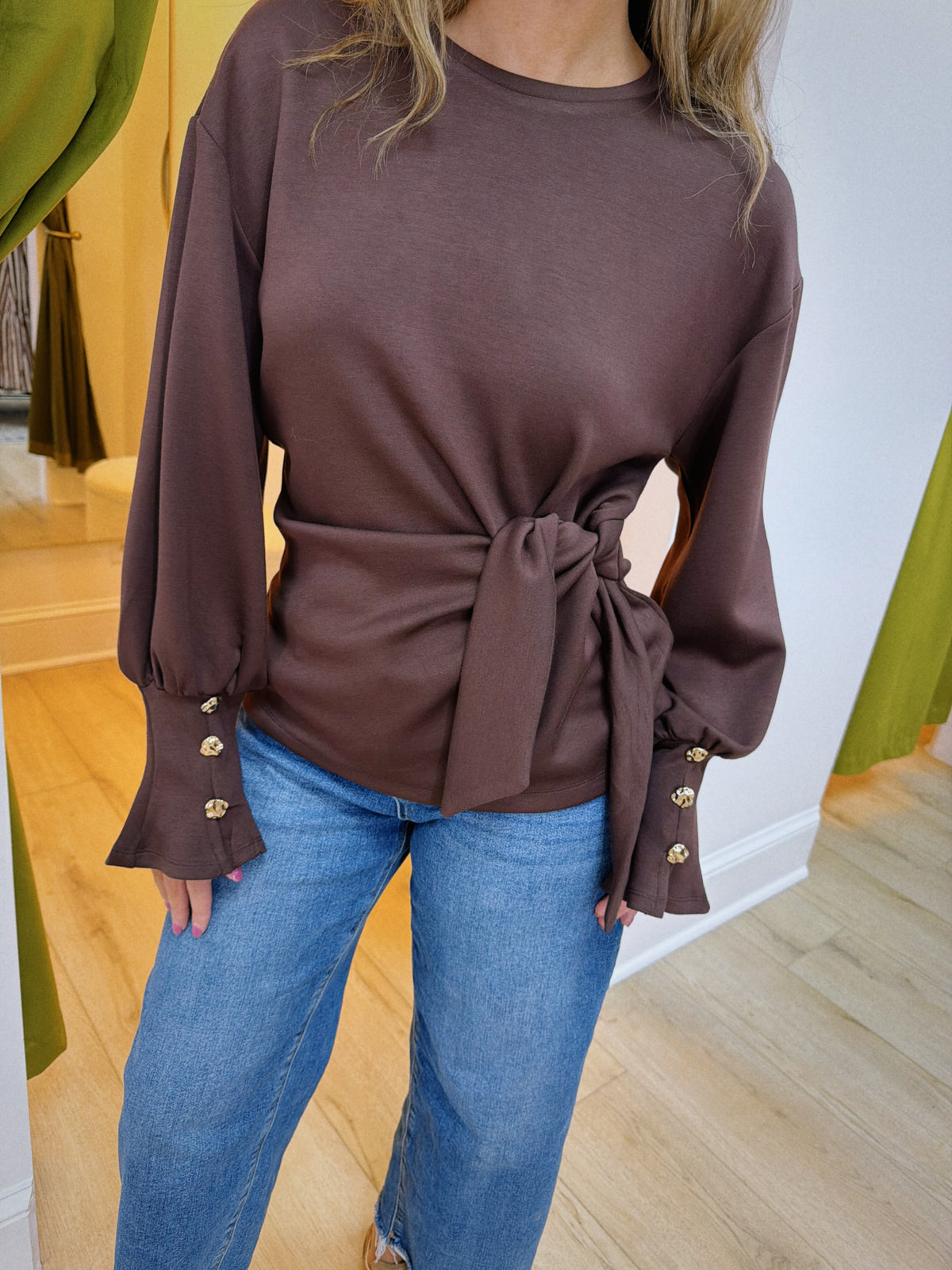 The Genevieve Wrap Top - Brown