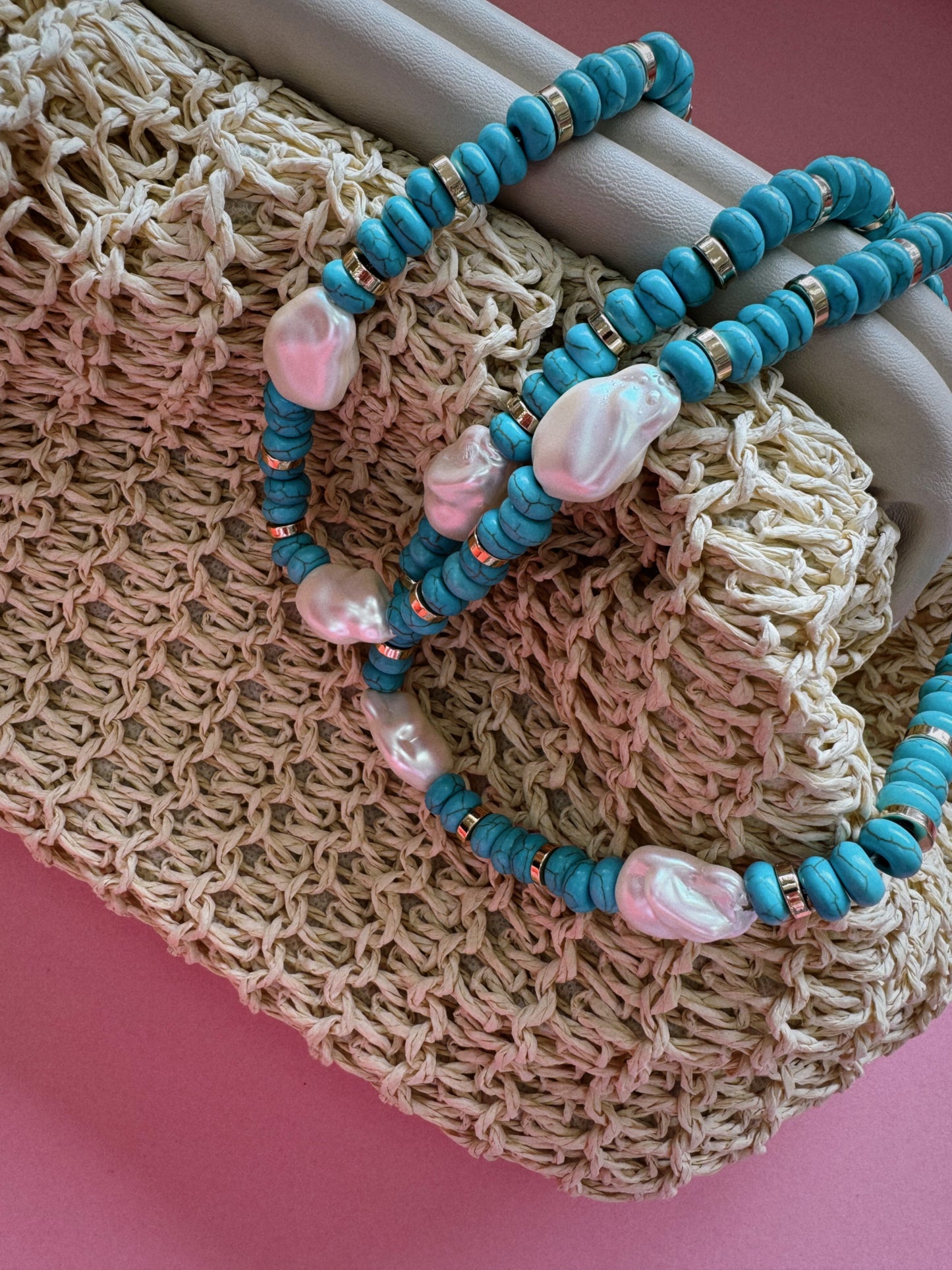 Chunky Pearl & Stone Heishi Necklace