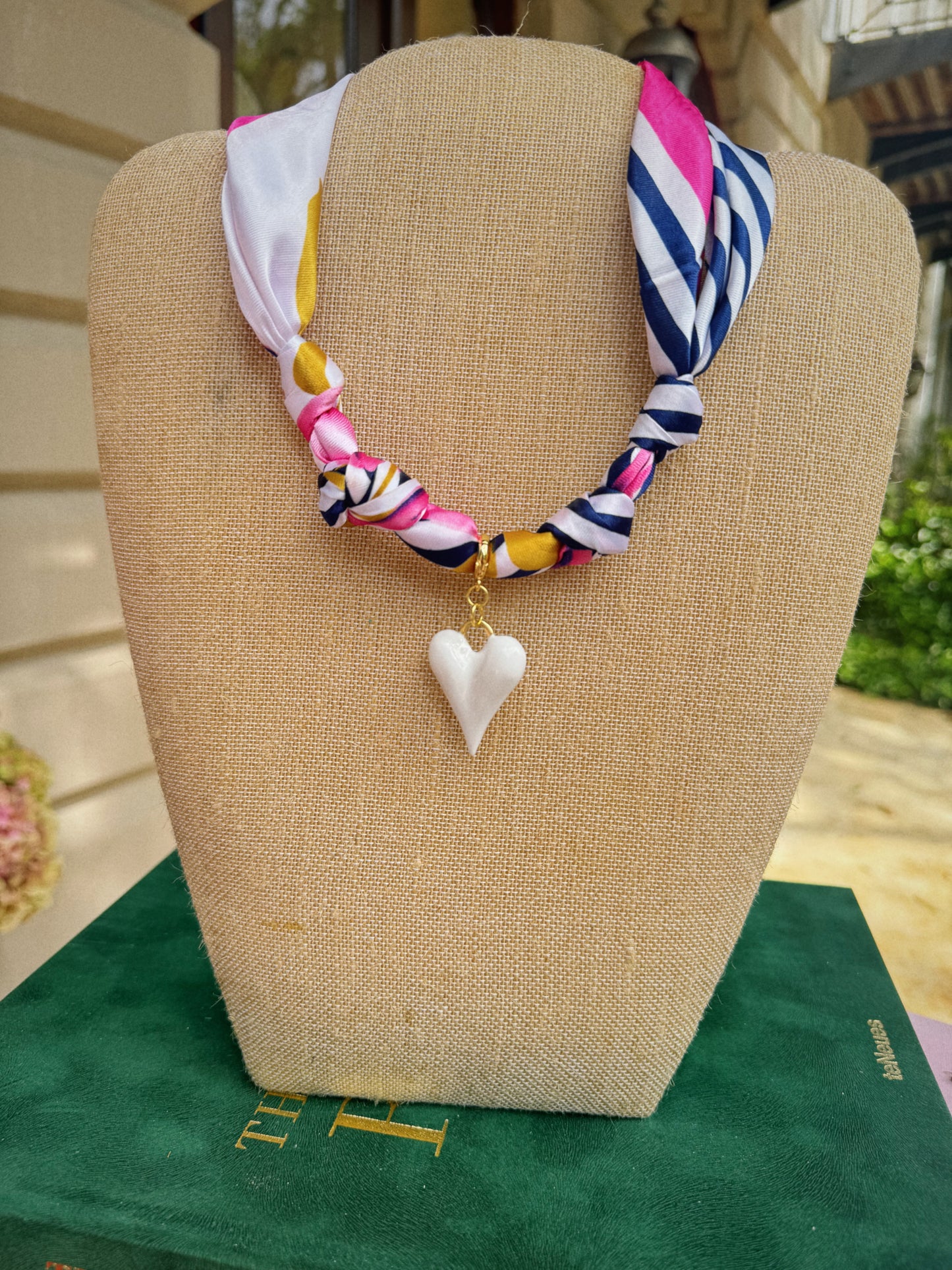 White Heart Scarf Necklace