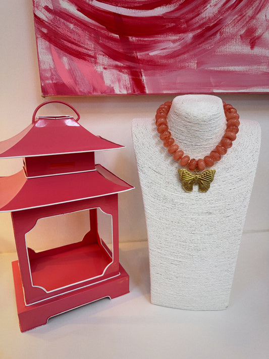 The Social Butterfly Necklace - Light Pink