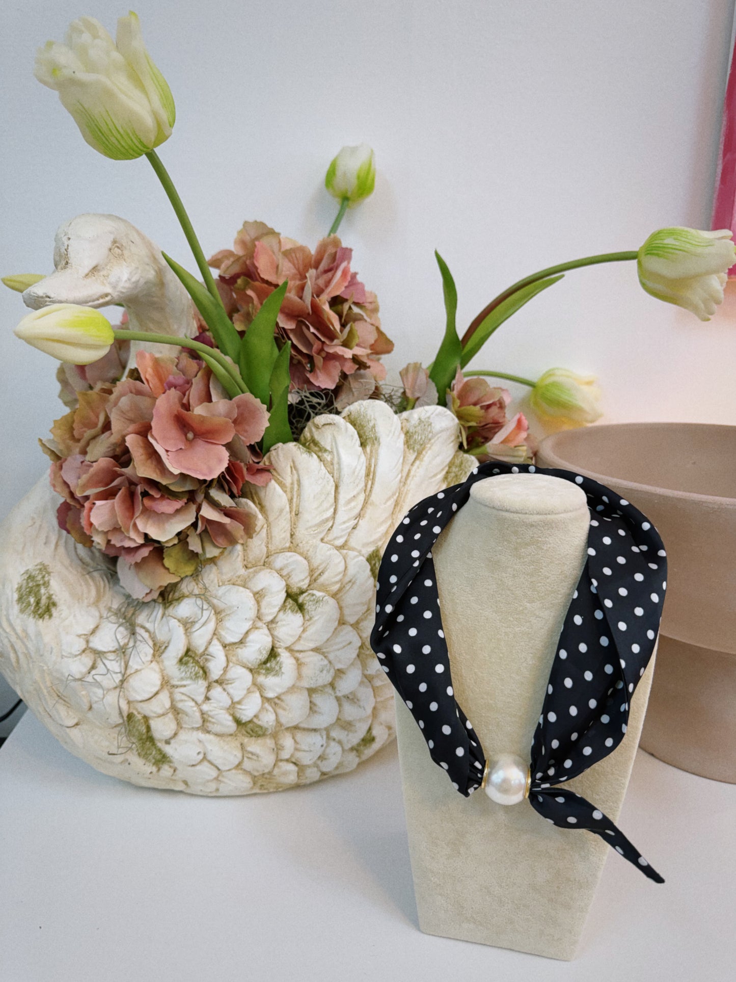 Black Polka Dot Scarf Necklace