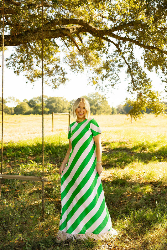 The Gatsby Stripe Dress - Green & Pink