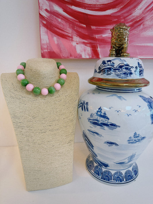 The Happy Beaded Necklace - Light Pink & Green