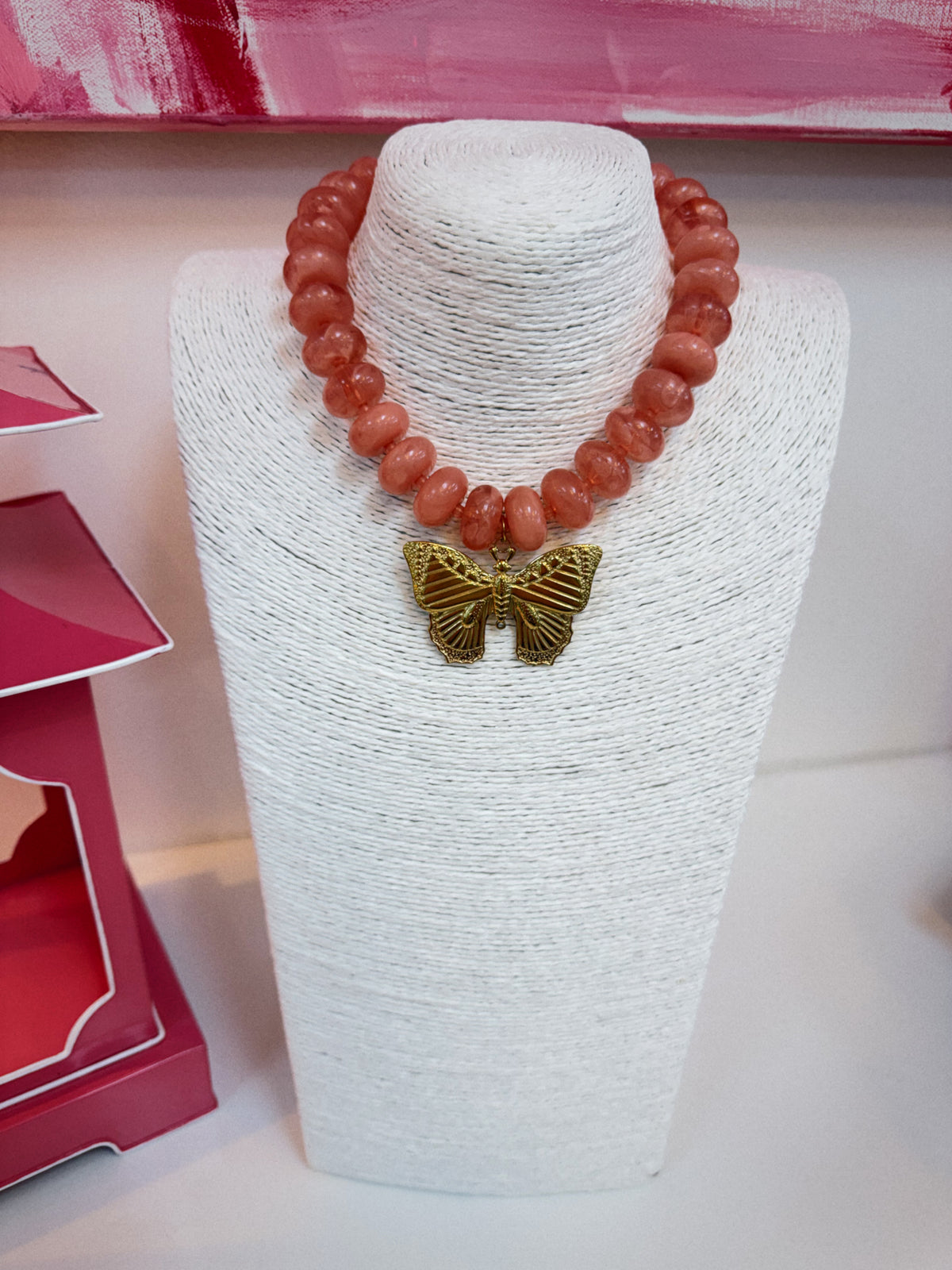 The Social Butterfly Necklace - Light Pink