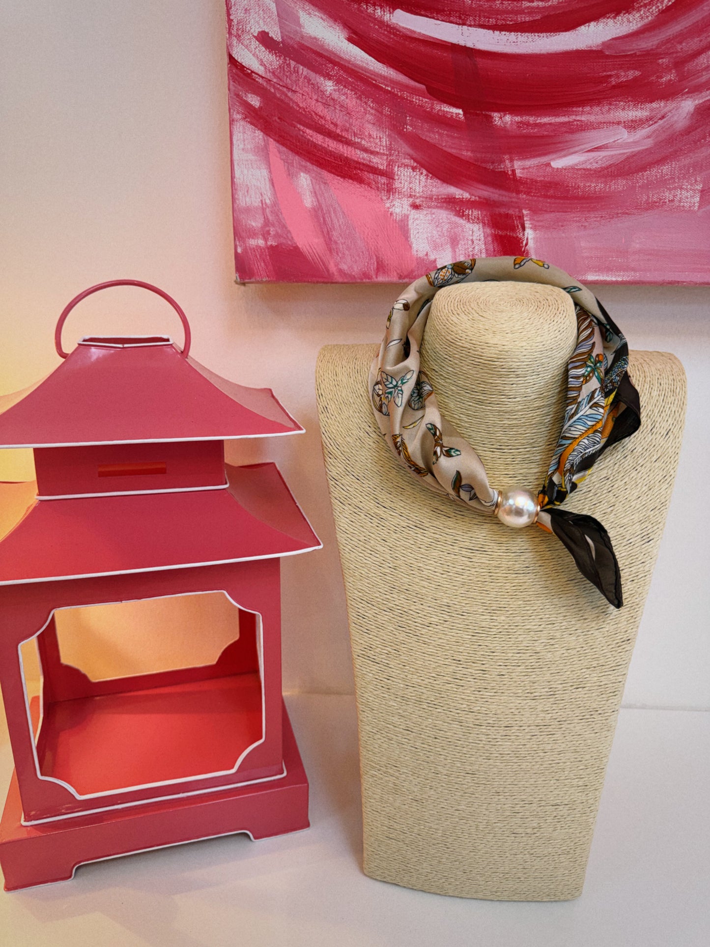 Brown Pattern Pearl Scarf Necklace