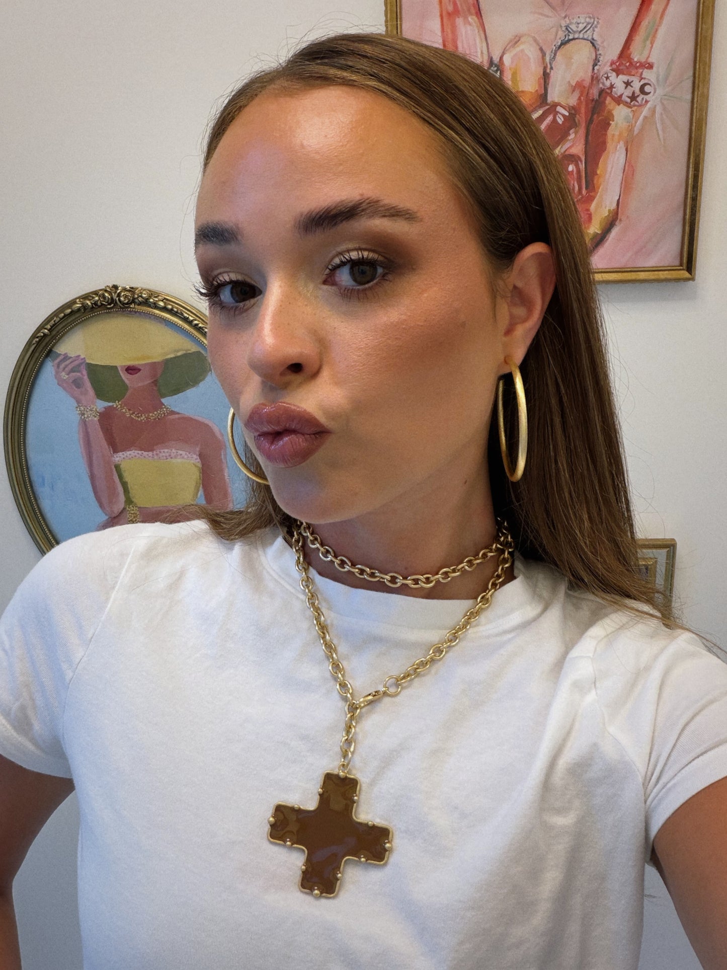 Wrap Cross Necklace - Brown