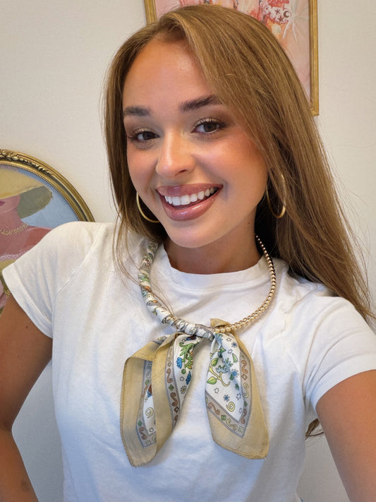Scarfed & Styled Necklace - Tan/Green