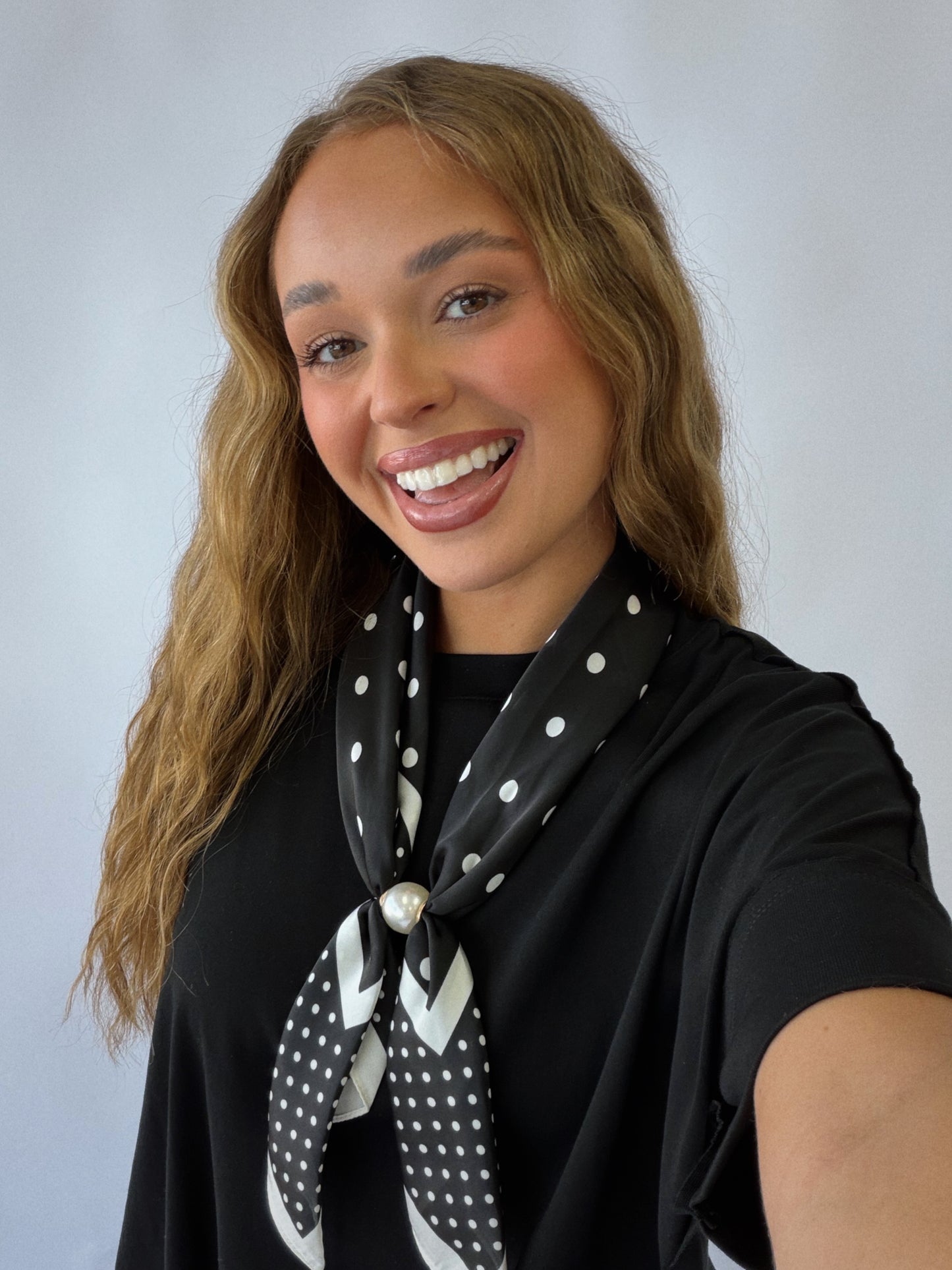 Black & White Polka Dot Pearl Scarf Necklace