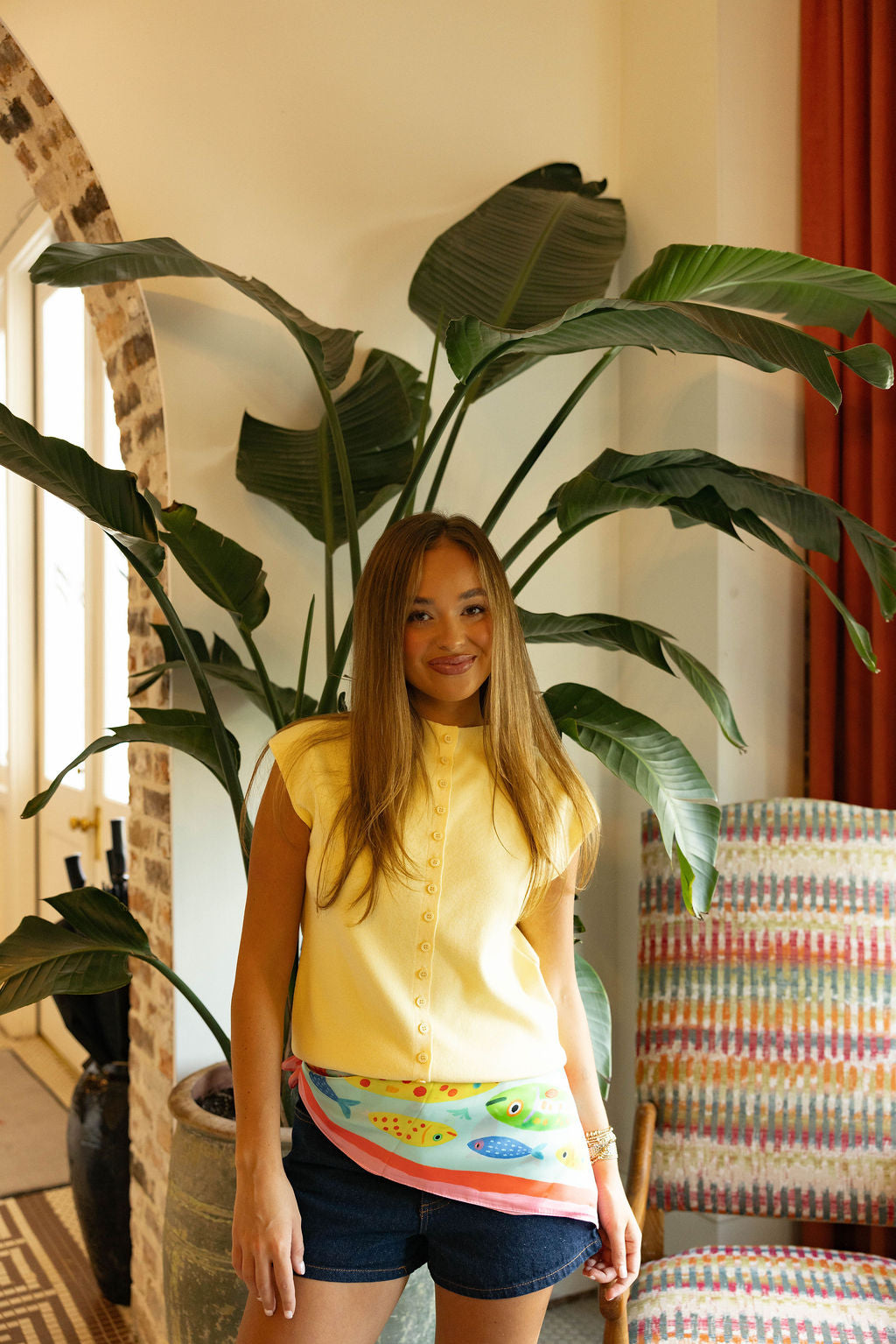 The Elle Cap Sleeve Button Up - Yellow