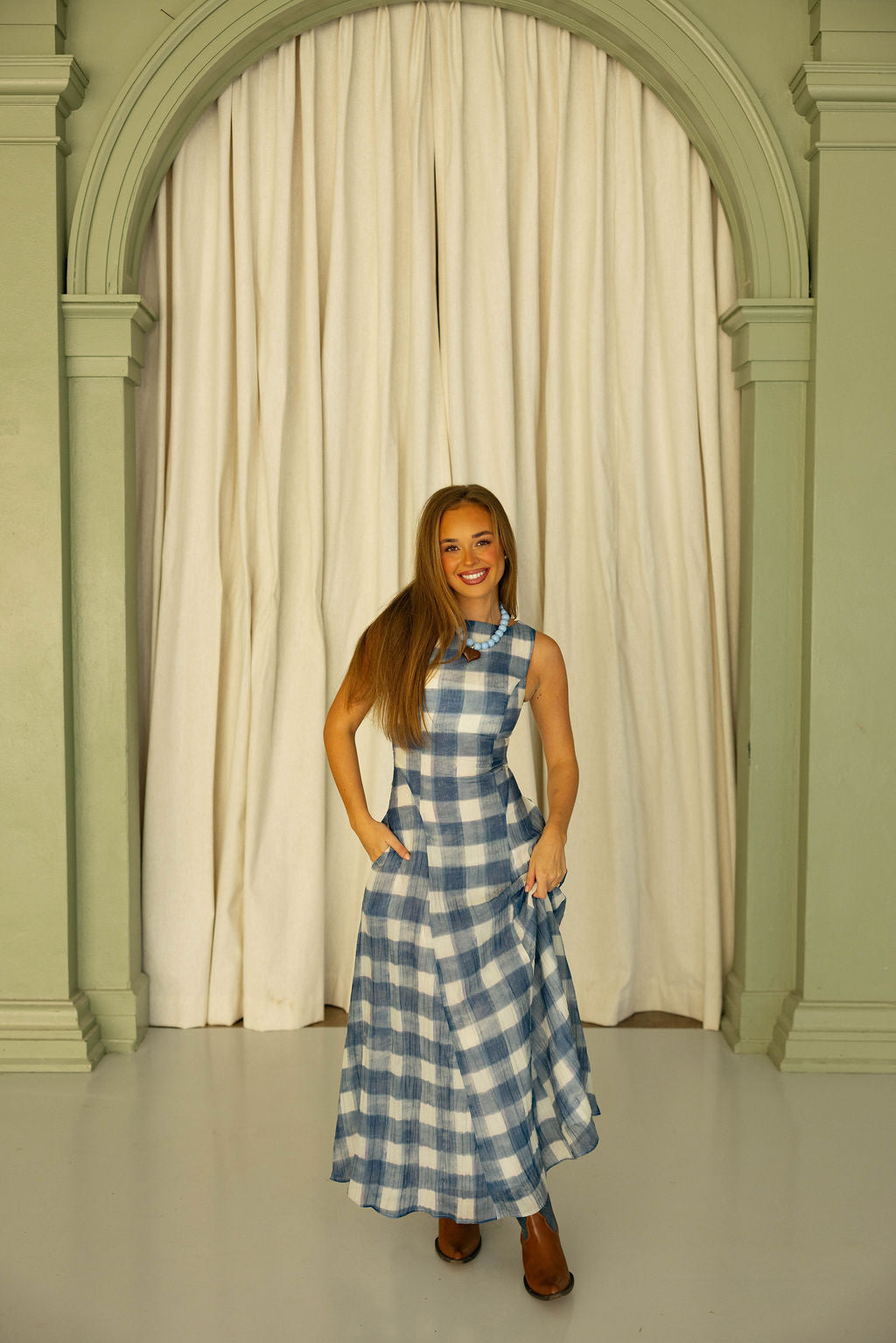 The Blue Belle Gingham Maxi