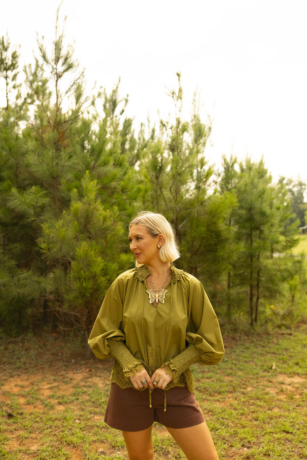 Lovely in Lace Blouse - Olive