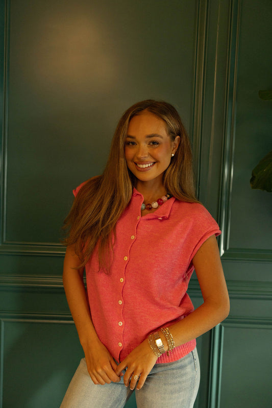 The Pink Social Button Up Sweater