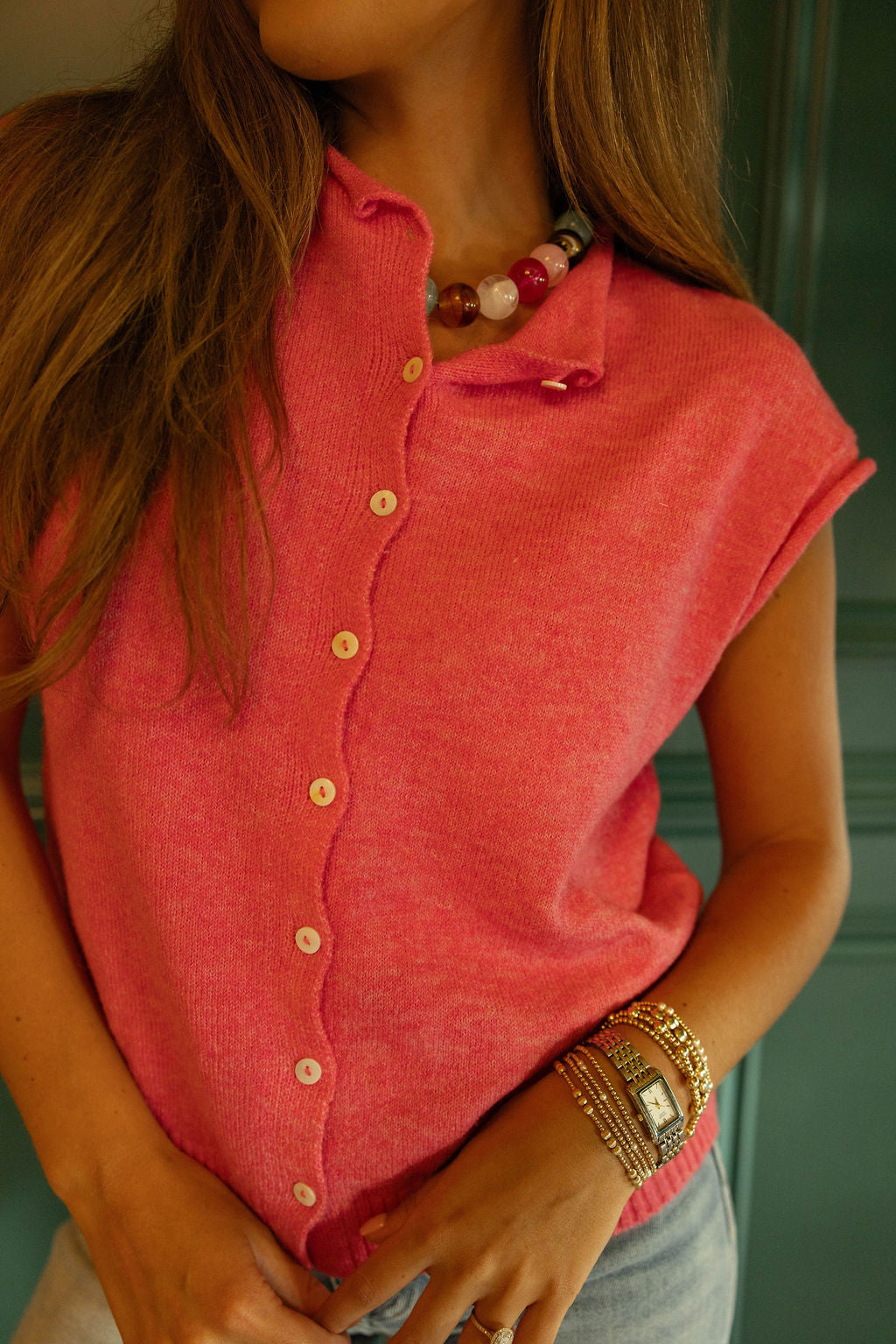 The Pink Social Button Up Sweater