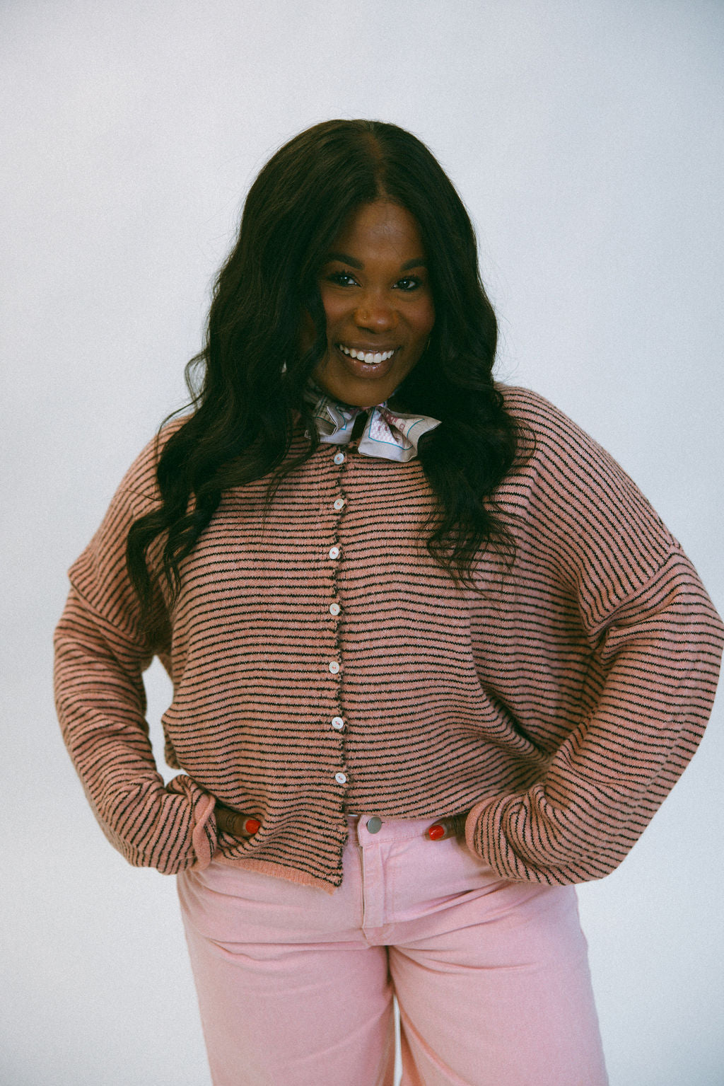 The Piper Cardigan - Rose Pin Striped