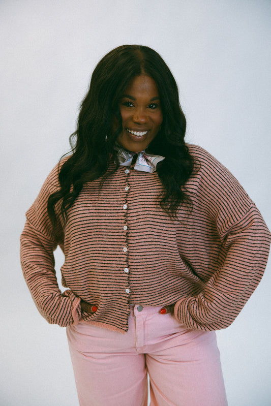 The Piper Cardigan - Rose Pin Striped