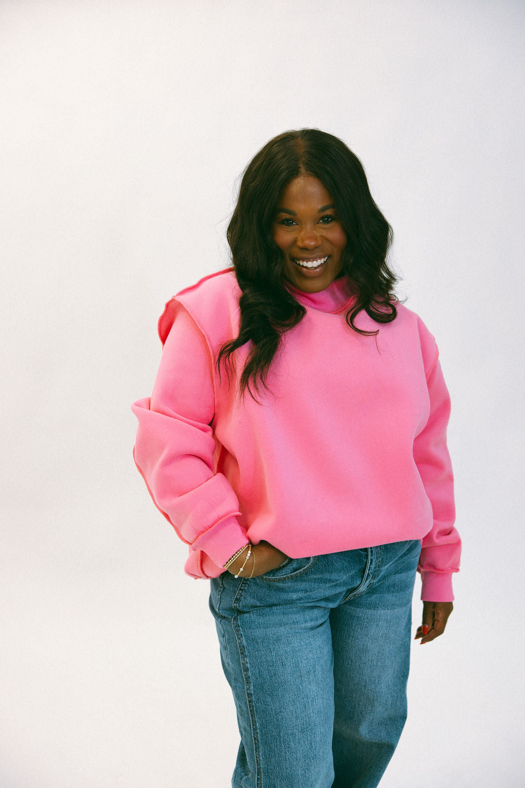 Reversible Mock Neck Sweatshirt - Hot Pink