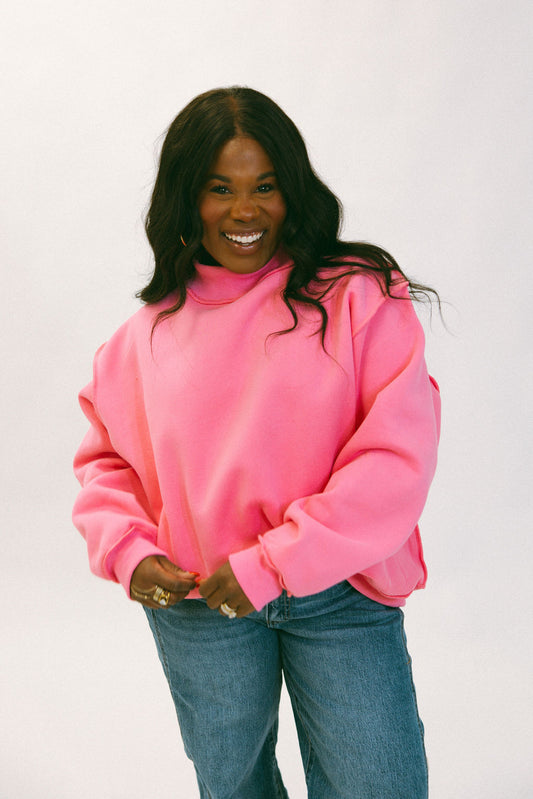 Reversible Mock Neck Sweatshirt - Hot Pink