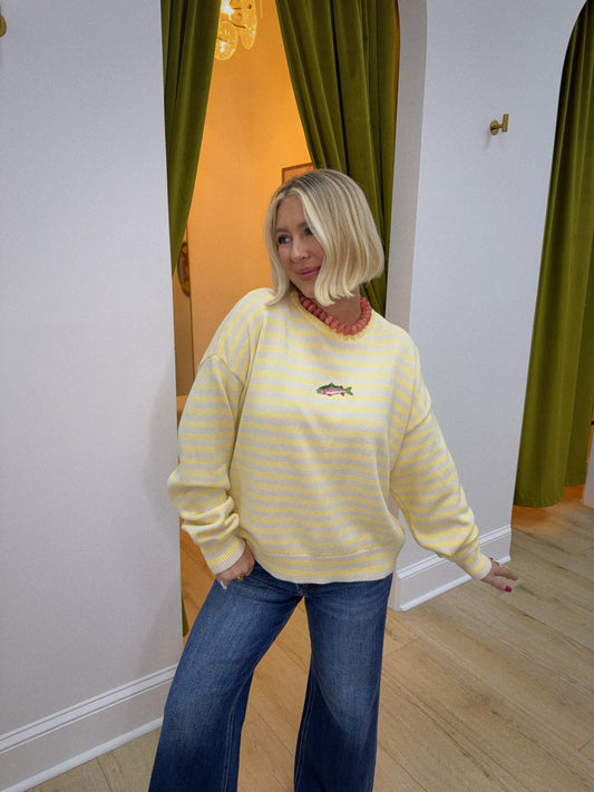 Off The Hook Fish Sweater - Yellow