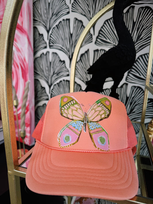 Butterfly Trucker Hat - Coral
