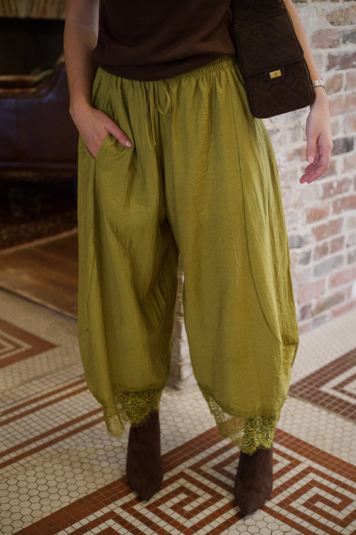 Lace Barrel Pants - Chartreuse