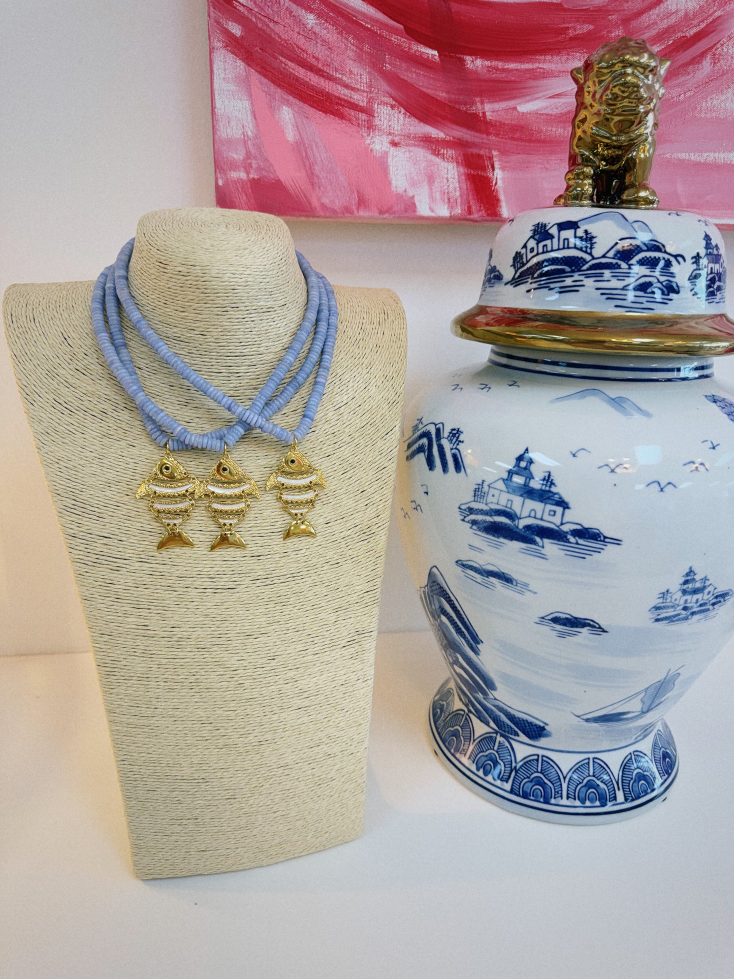 Blue Beaded Fish Necklace