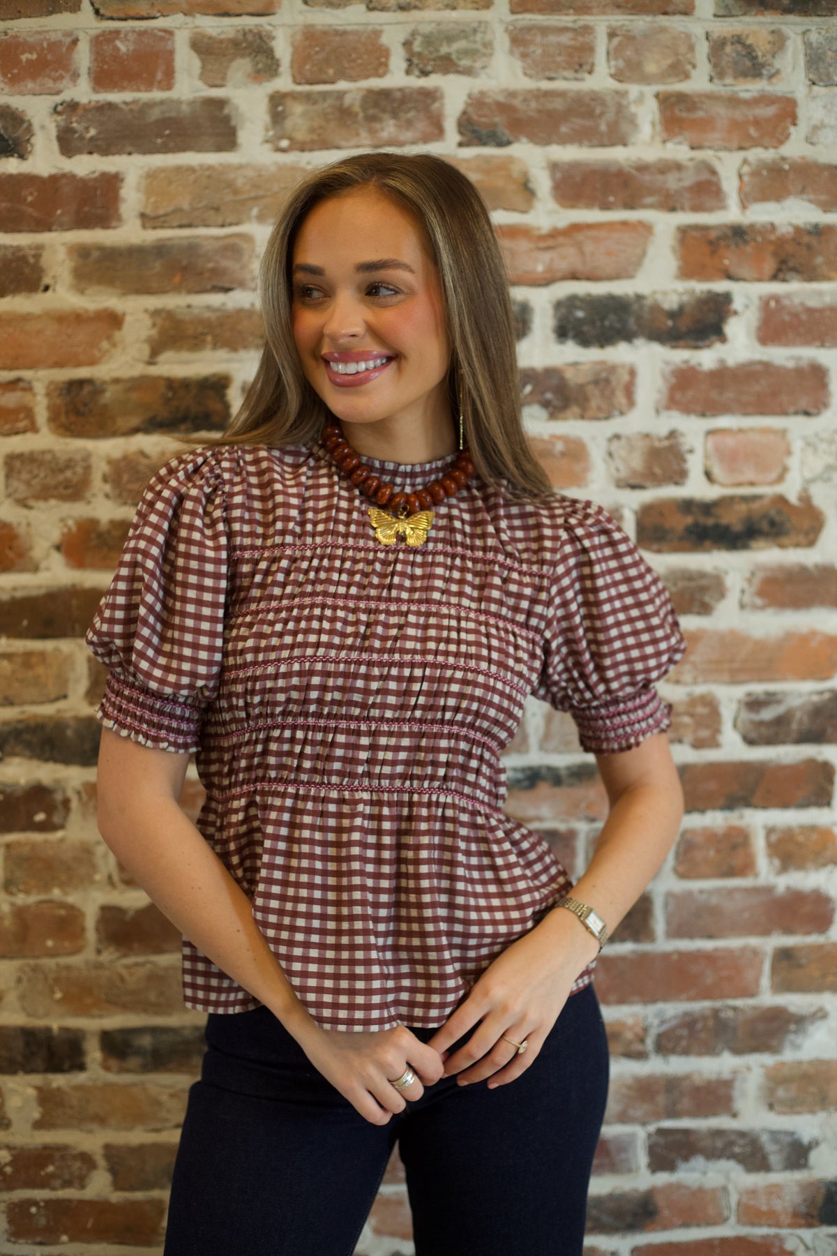 Lovely Plaid Top - Burgundy