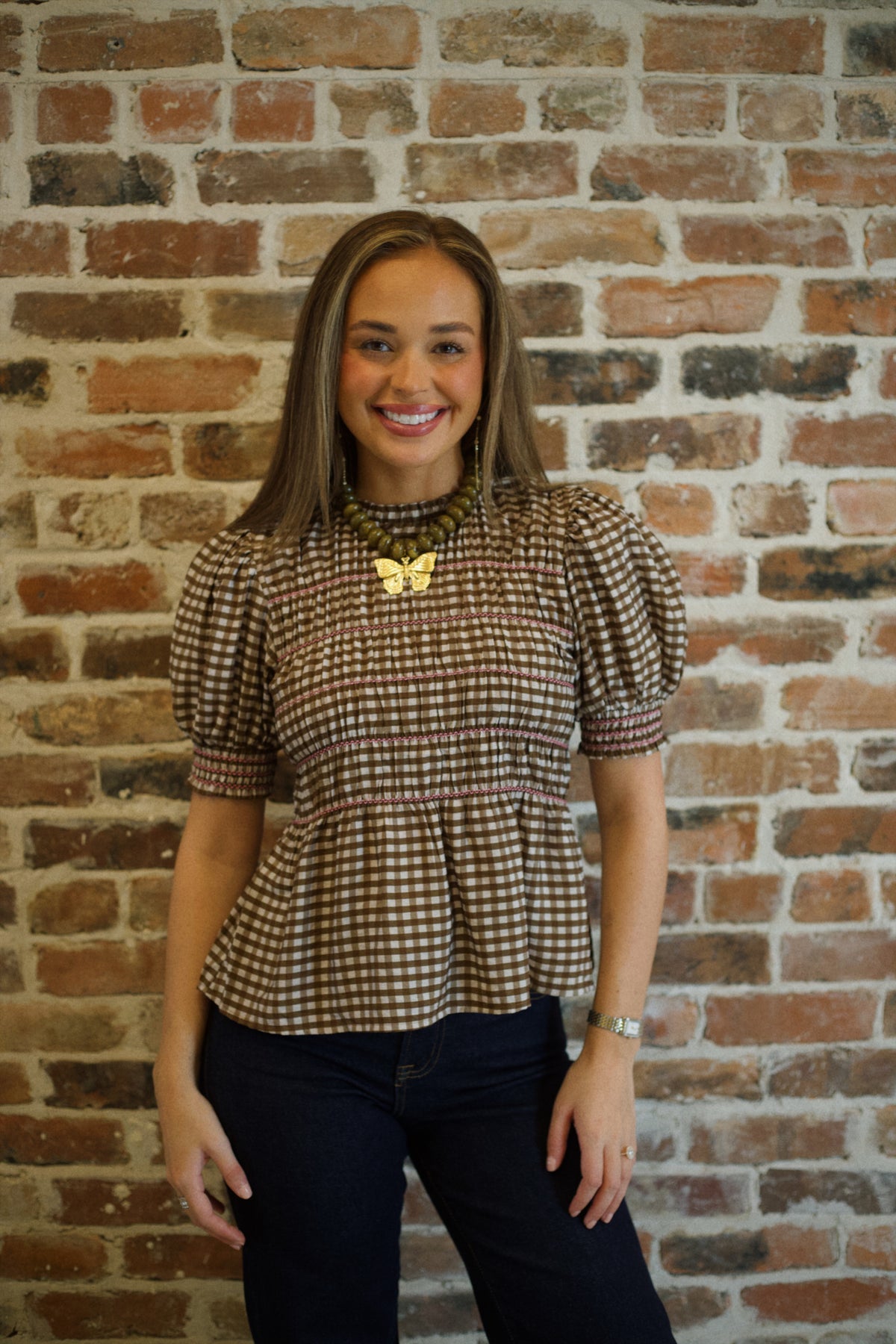 Lovely Plaid Top - Brown