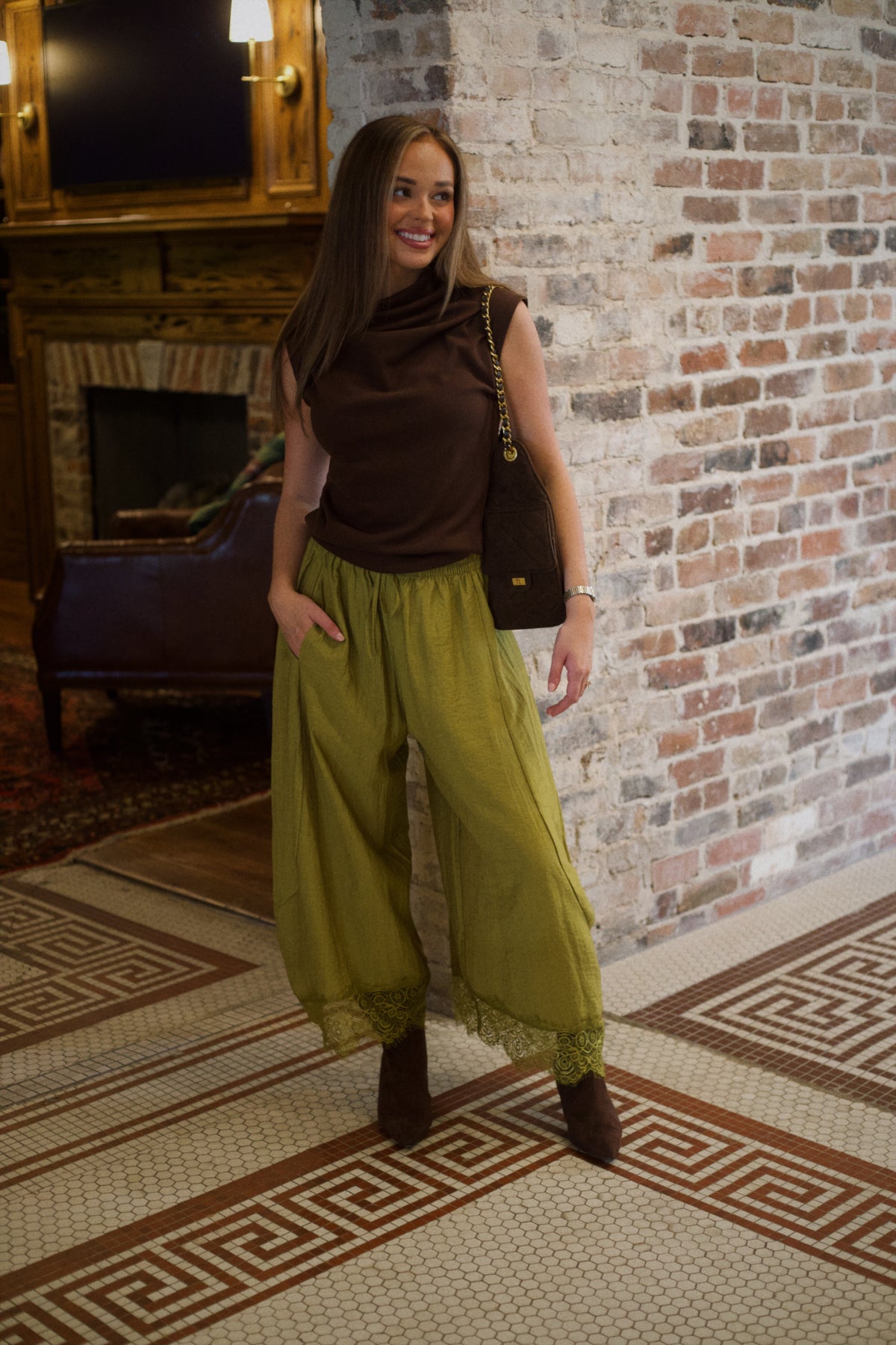 Lace Barrel Pants - Chartreuse