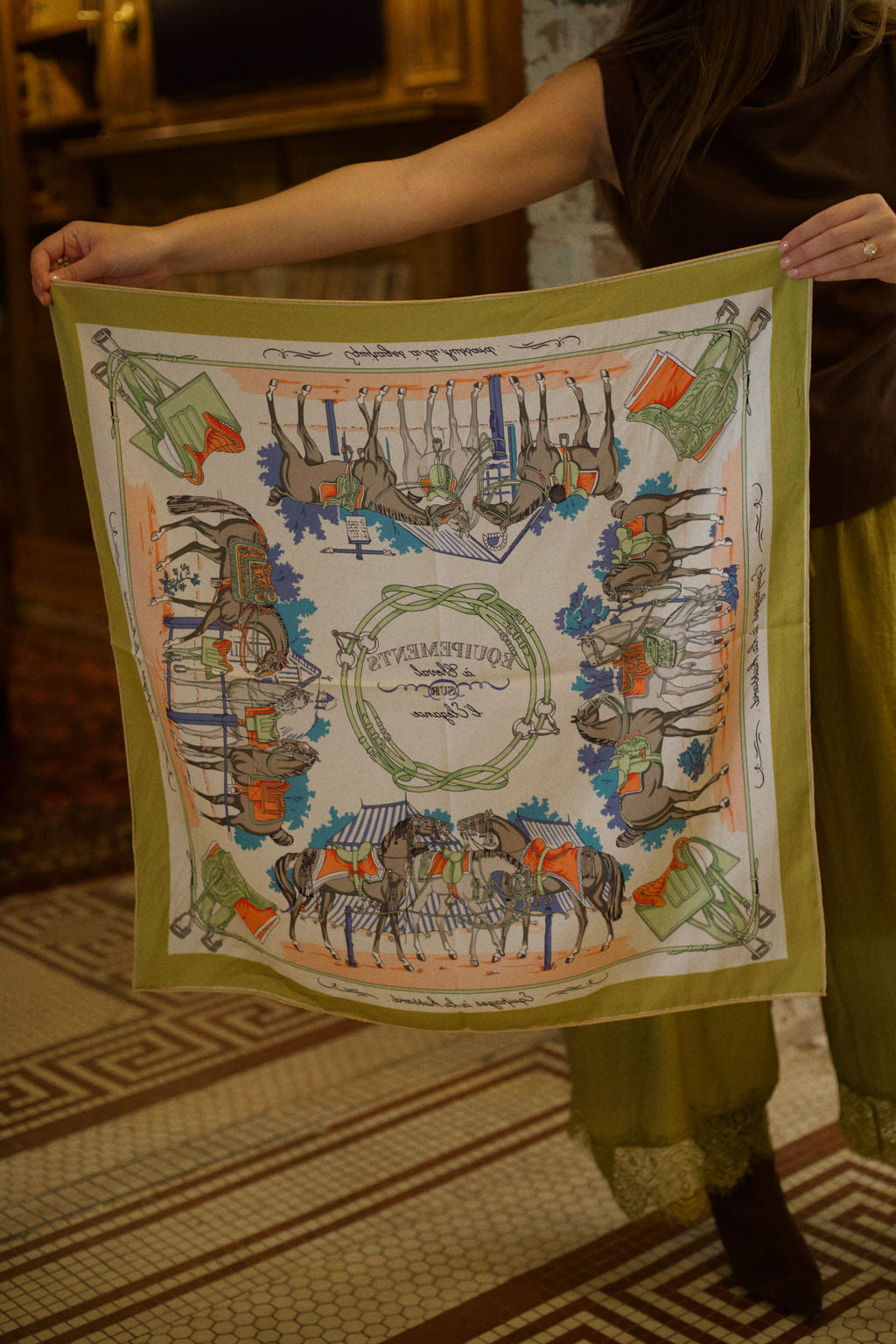 Double Sided Scarf - Chartreuse/Brown