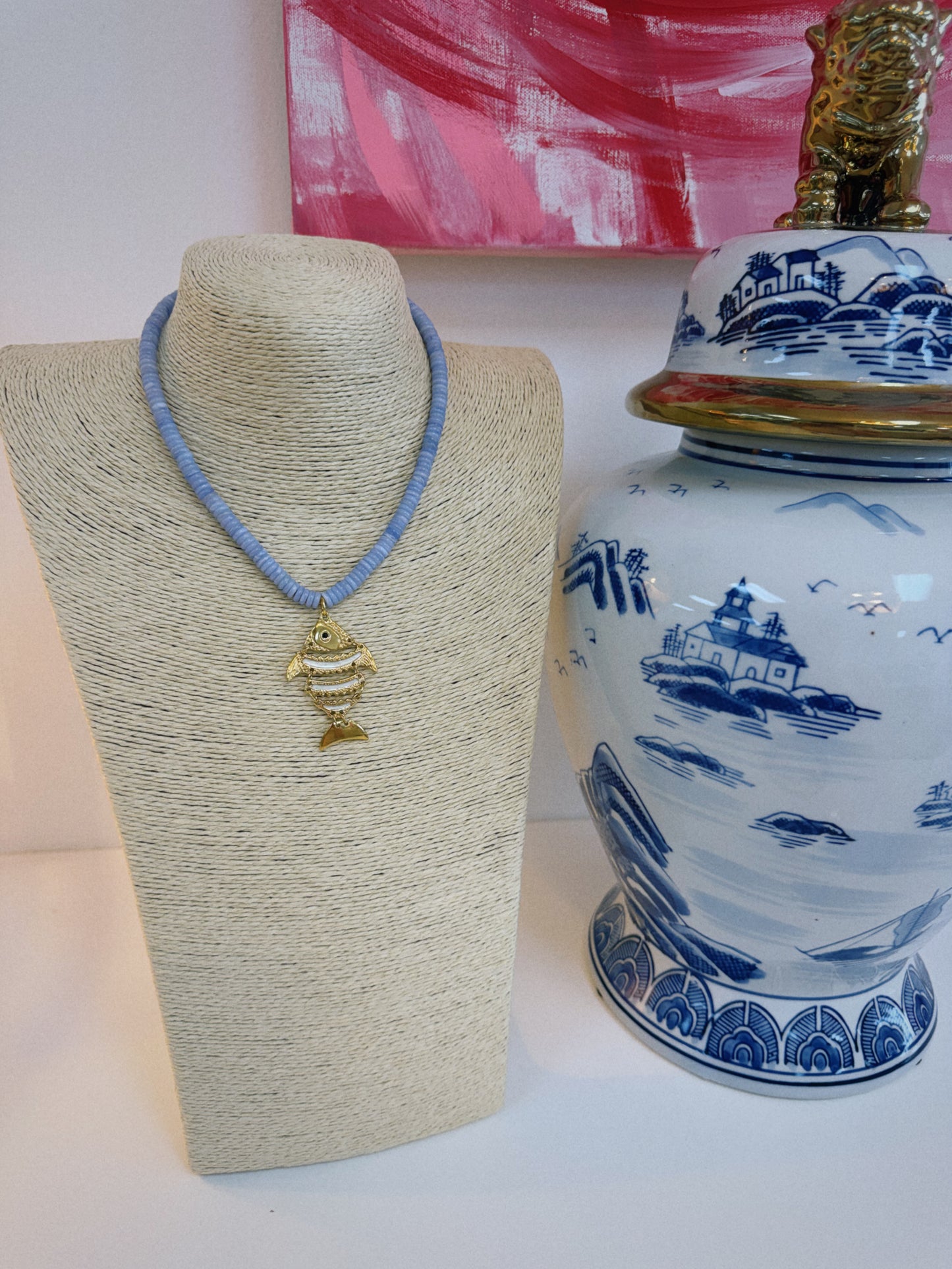 Blue Beaded Fish Necklace