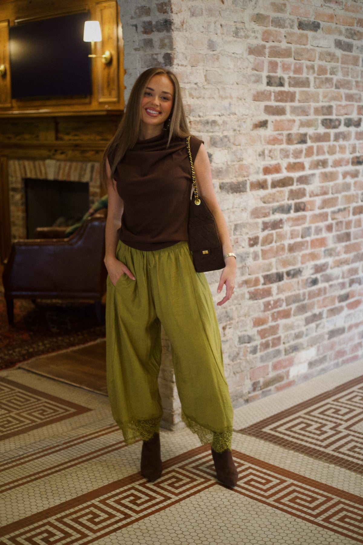 Lace Barrel Pants - Chartreuse